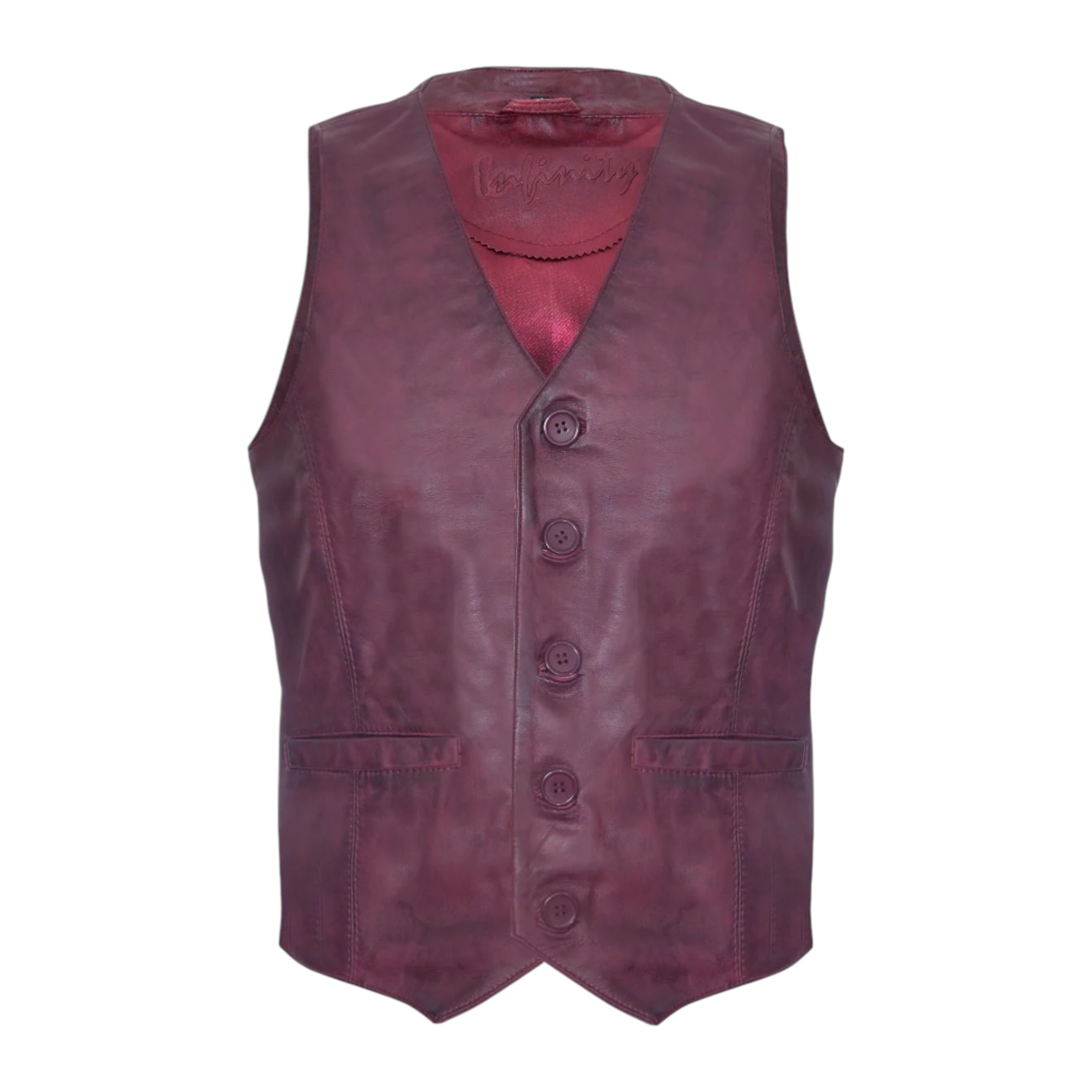 Infinity Leather Men's   Red  Classic Burgundy Leather Waistcoat-Grantham in Size 3XL, BrandAlley