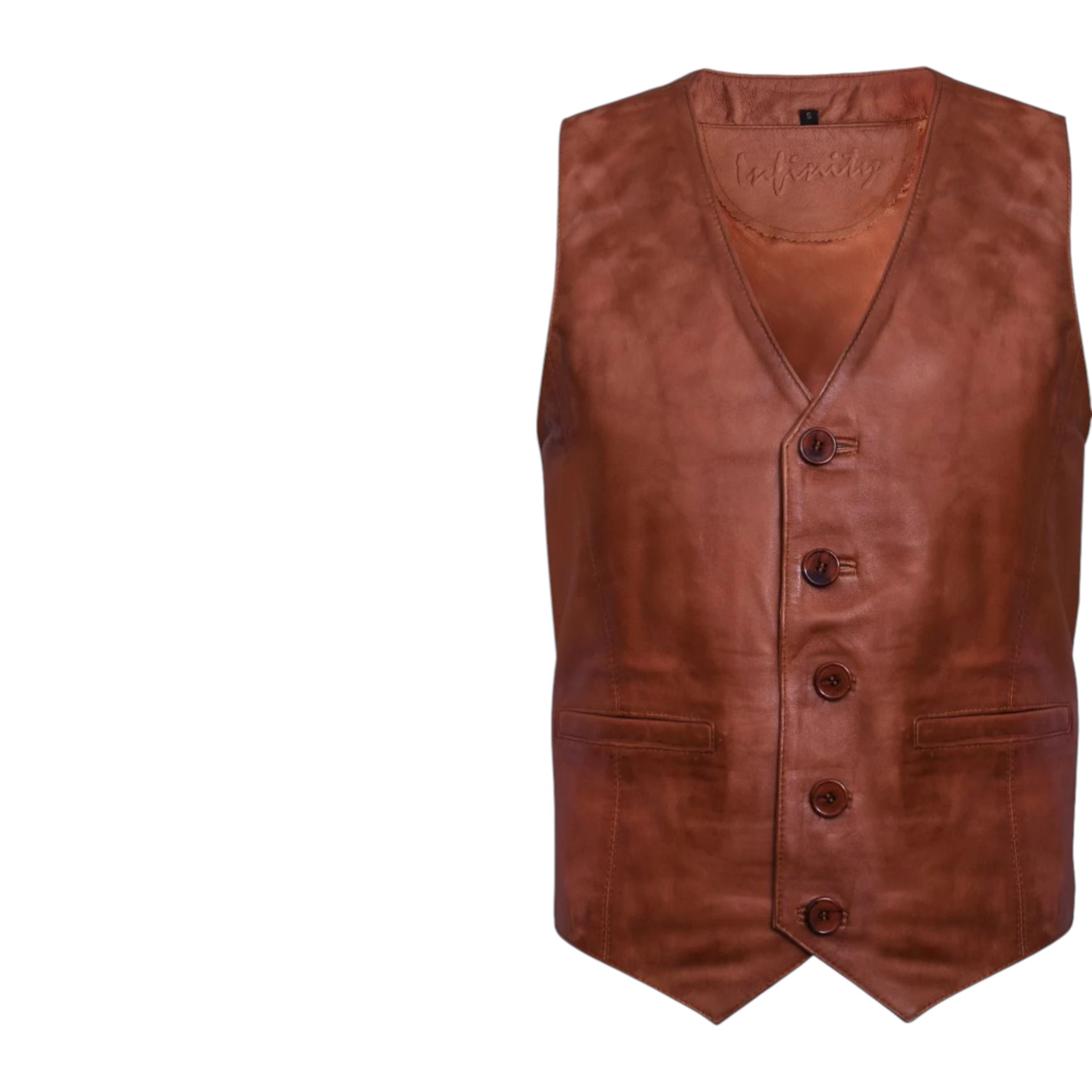 Infinity Leather Men's   Brown  Classic Tan Leather Waistcoat-Grantham in Size 2XL, BrandAlley