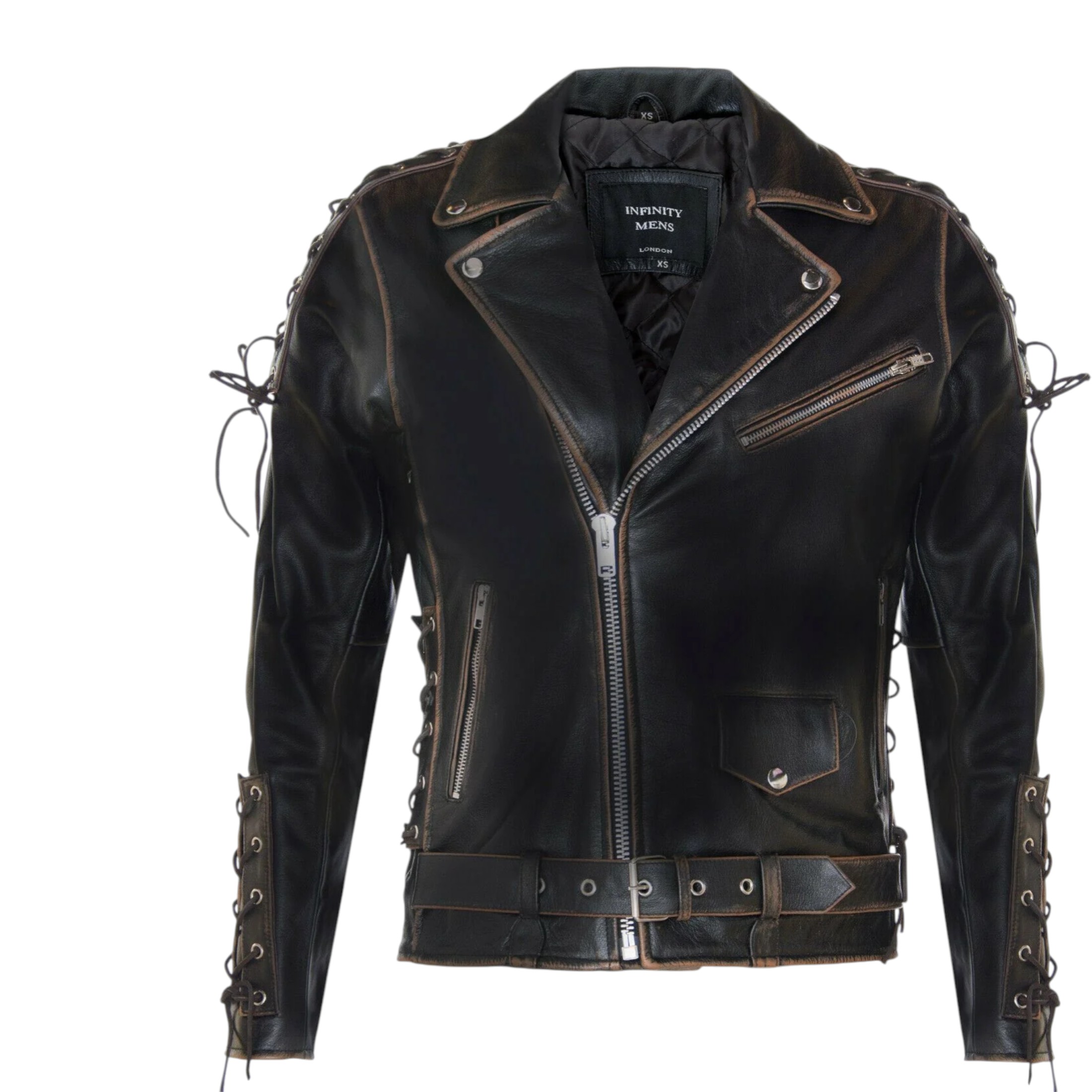 Infinity Leather Men's   Black  Vintage Brando Vintage Leather Biker Jacket-Sandwich in Size XS, BrandAlley