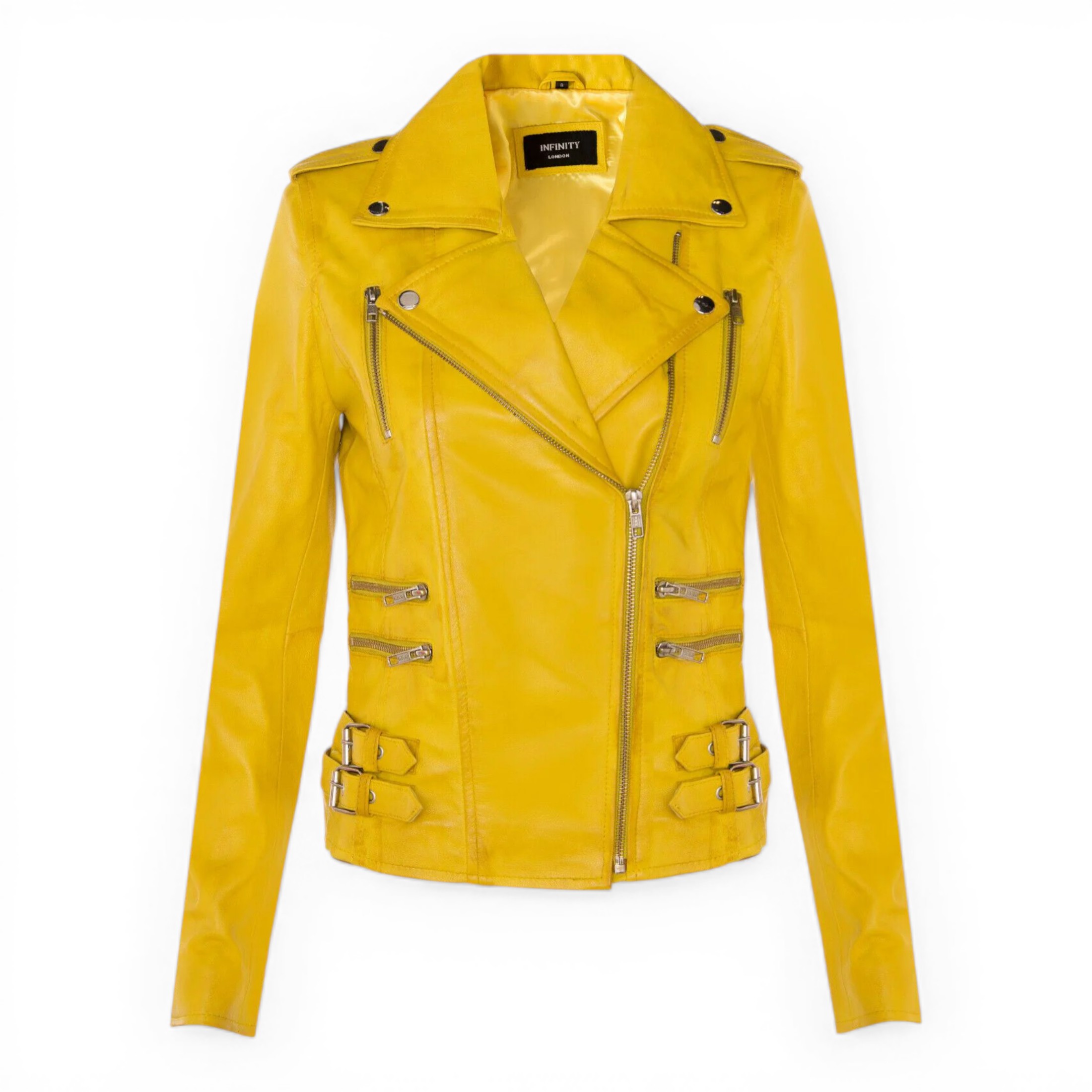 Infinity Leather Women's   Yellow Leather Brando Biker Jacket-Loddon in Size 3XL, BrandAlley