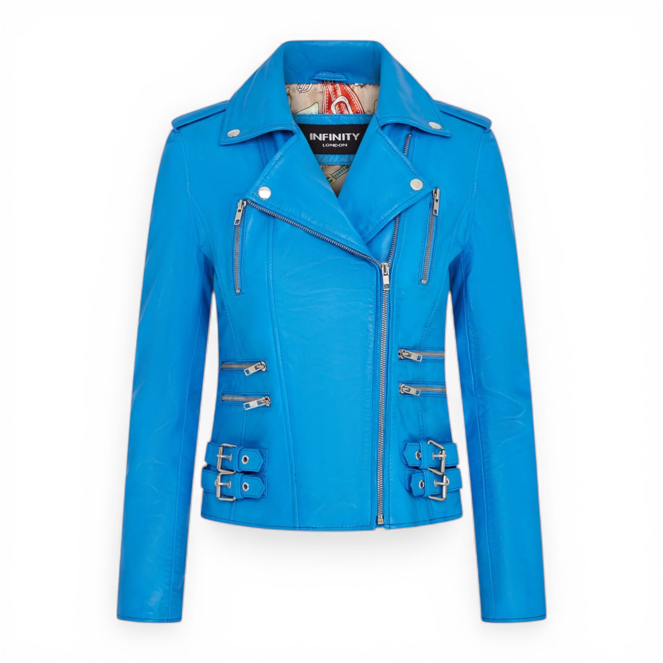 Infinity Leather Women's   Blue Leather Brando Biker Jacket-Orlando in Size 5XL, BrandAlley