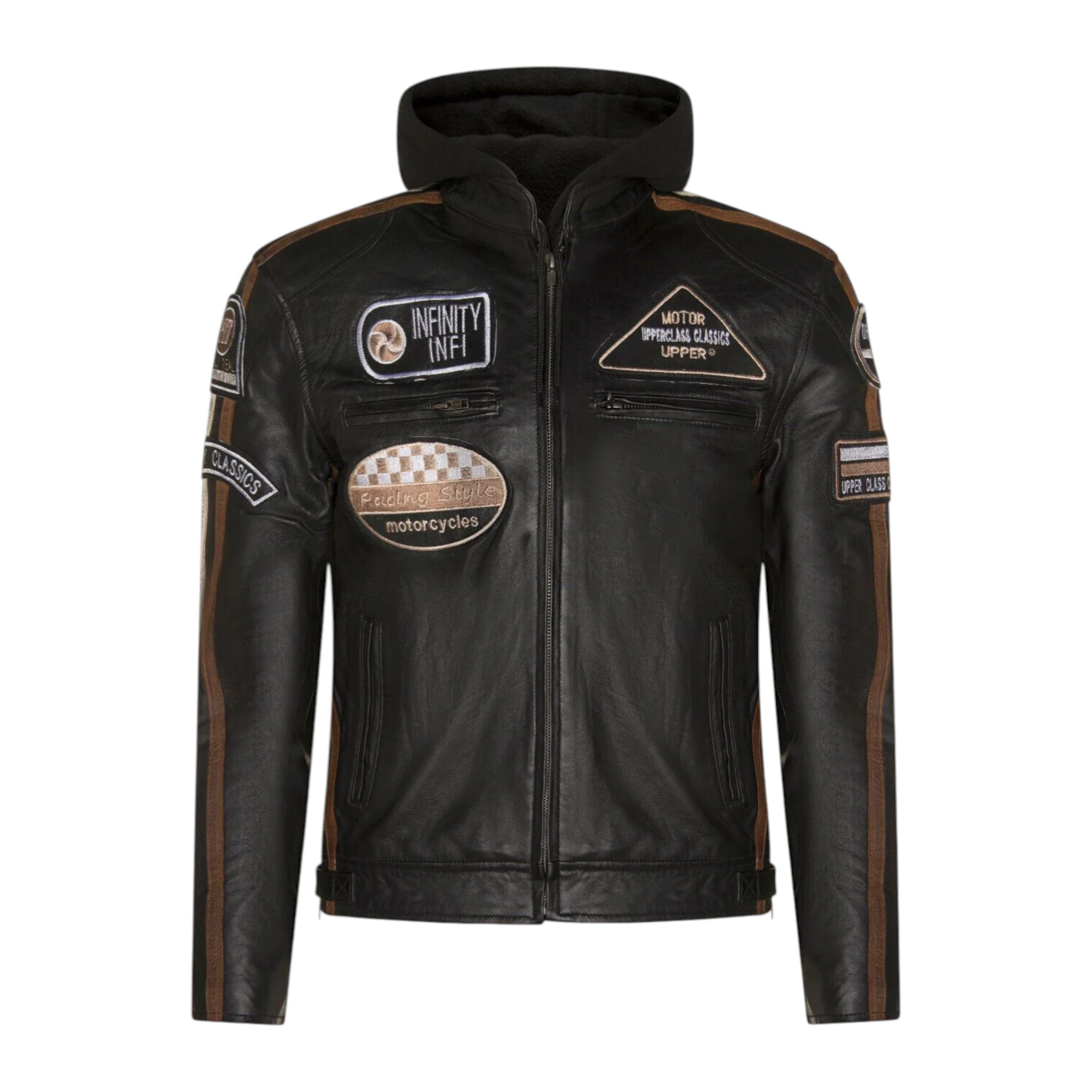 Infinity Leather Men's   Racing Hooded Black Leather Biker Jacket-Clovelly in Size 3XL, BrandAlley