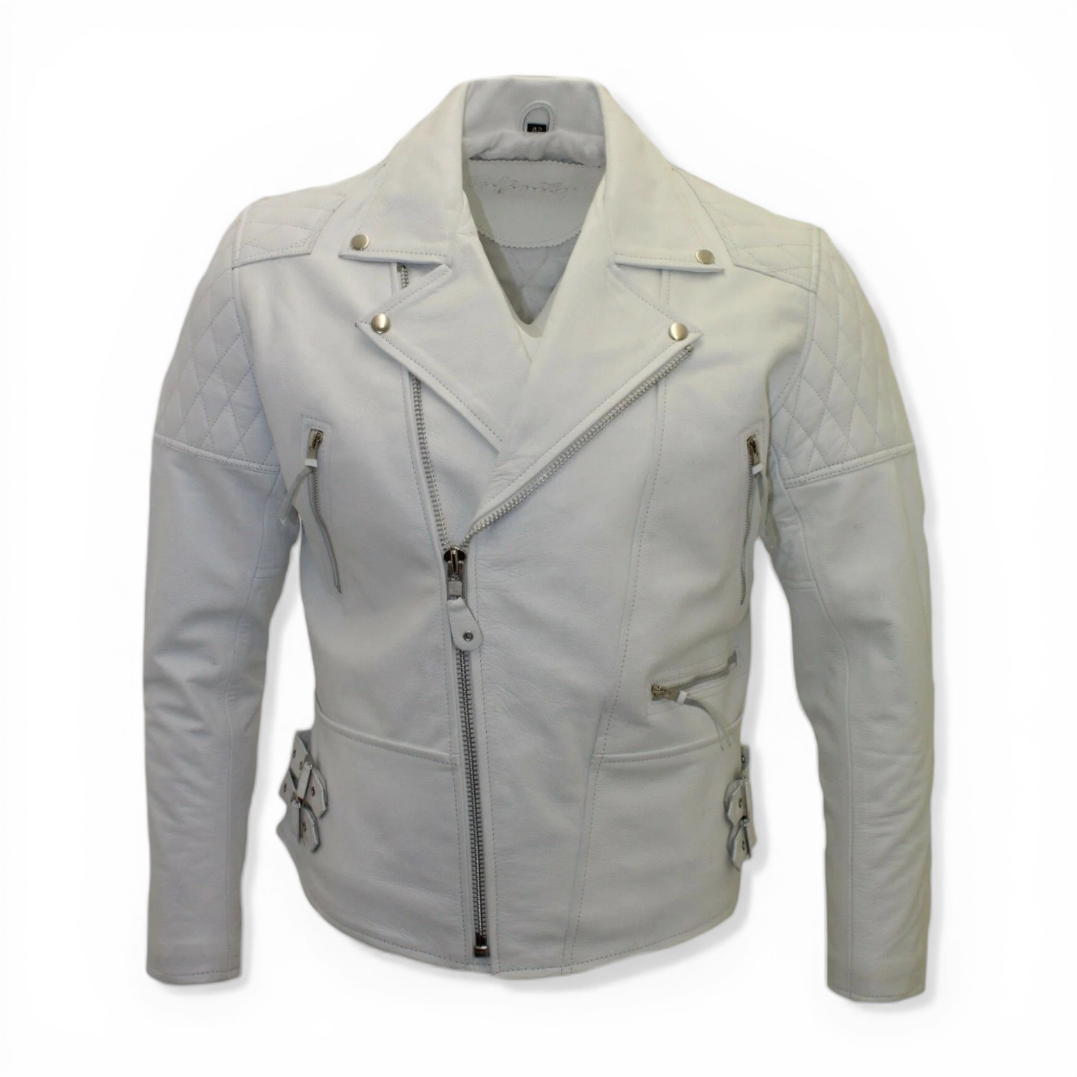 Infinity Leather Men's   Brando Cowhide White Leather Biker Jacket-Stotfold in Size XL, BrandAlley