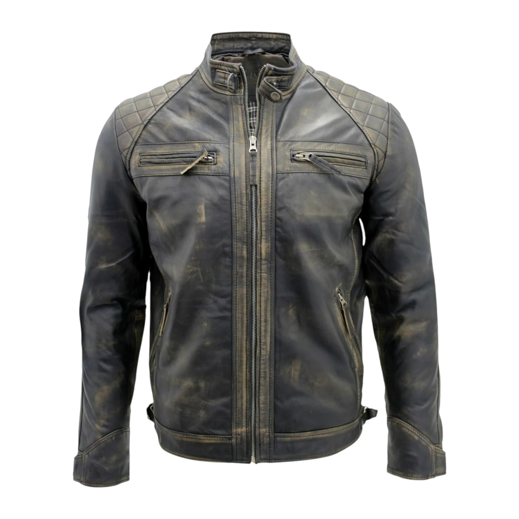 Infinity Leather Men's  Men Classic Vintage Black Leather Quilted Biker Jacket-Silsden in Size 4XL, BrandAlley