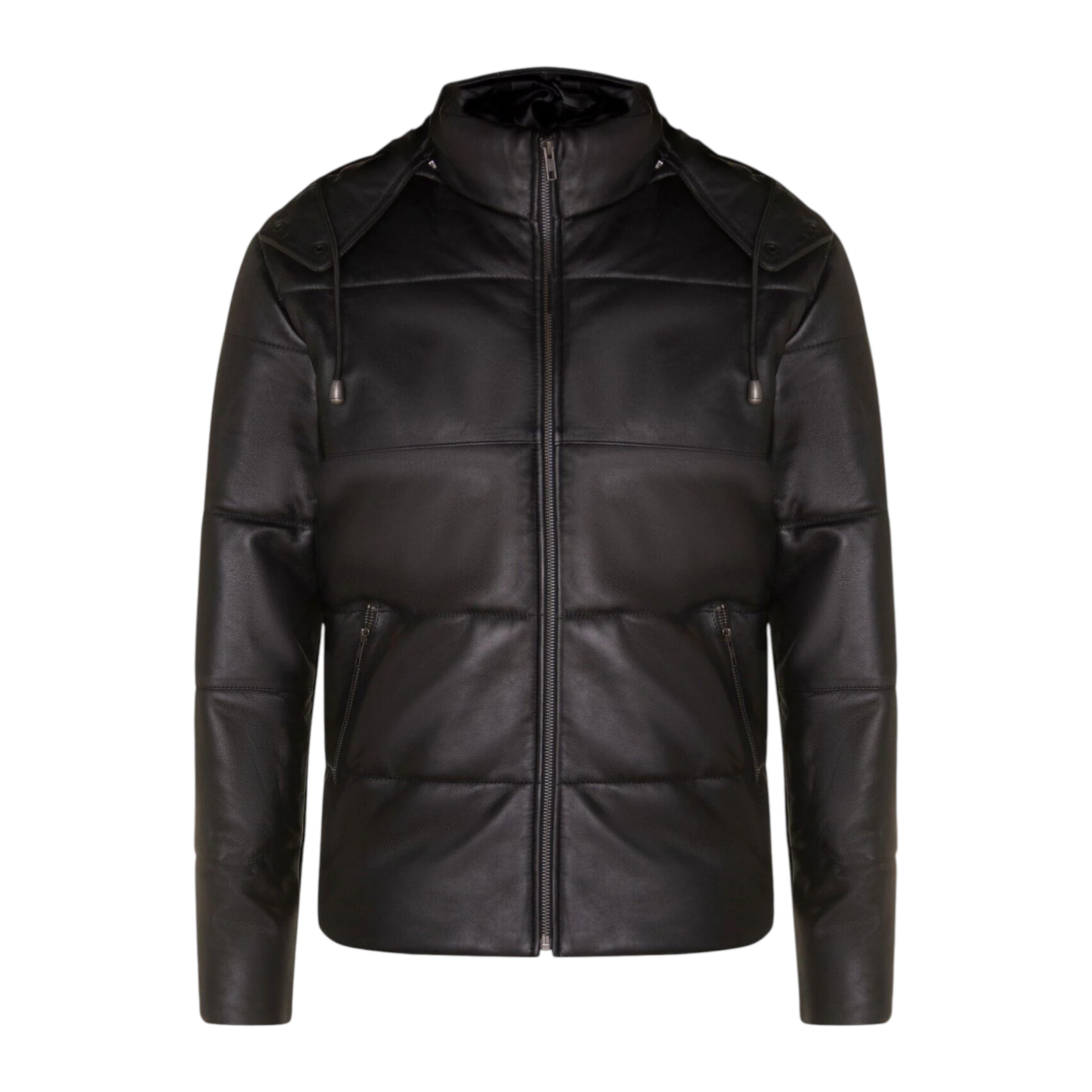 Infinity Leather Men's   Hooded Puffer Black Leather Bomber Jacket-Corbridge in Size 4XL, BrandAlley