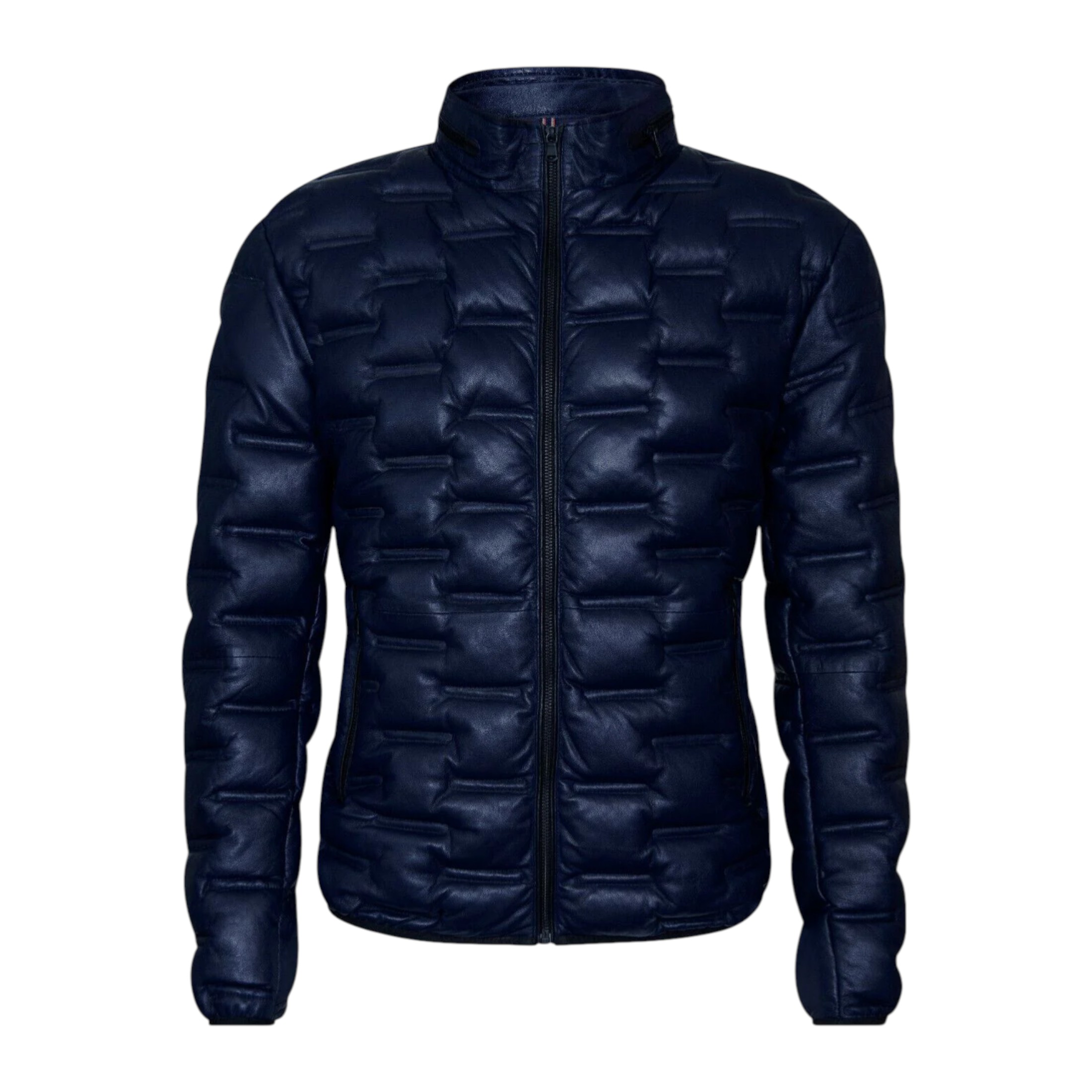Infinity Leather Men's   Quilted Navy Puffer Leather Bomber Jacket - Torpoint in Size 2XL, BrandAlley