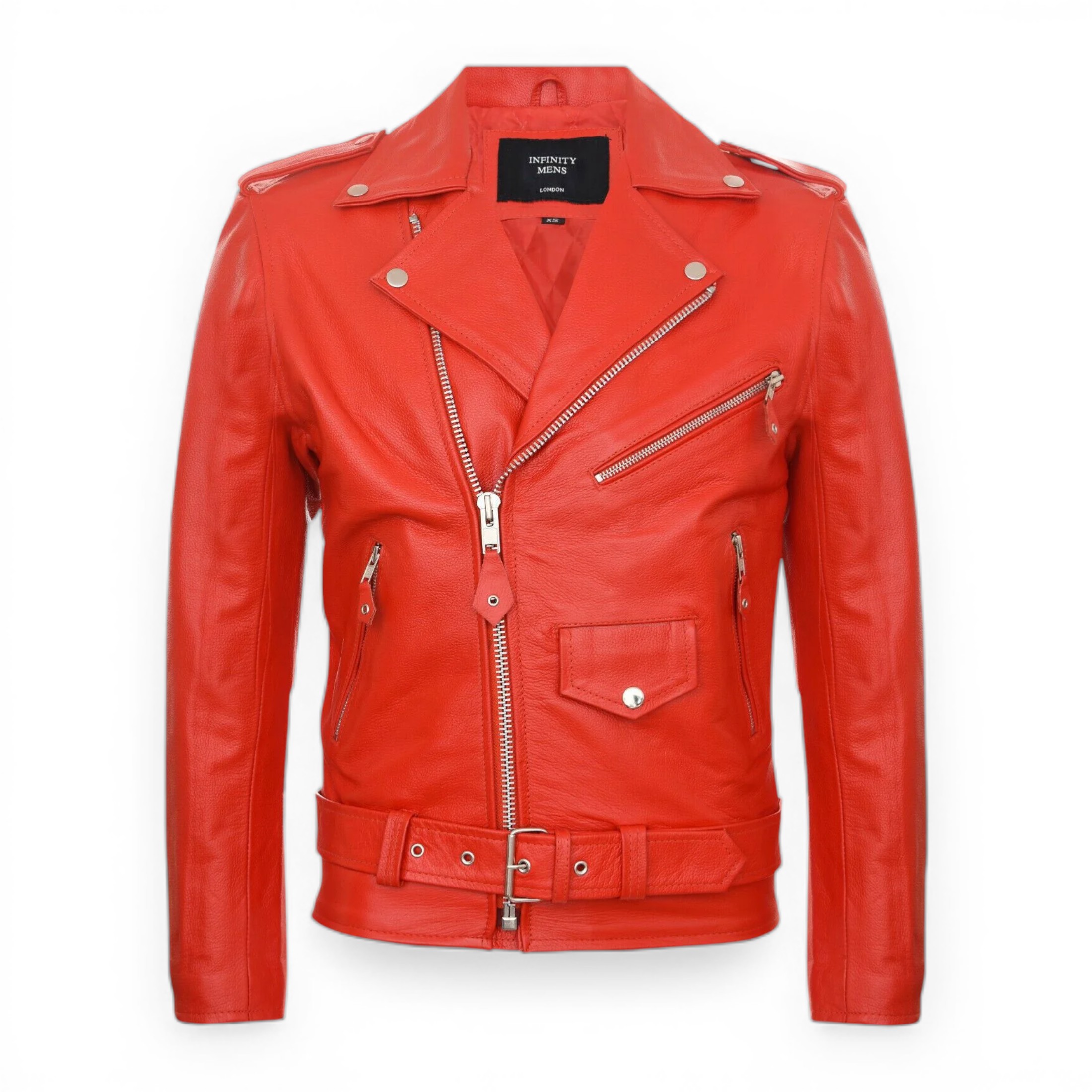 Infinity Leather Men's   Red  Cow-Hide Brando Biker Jacket -Sandy in Size 6XL, BrandAlley