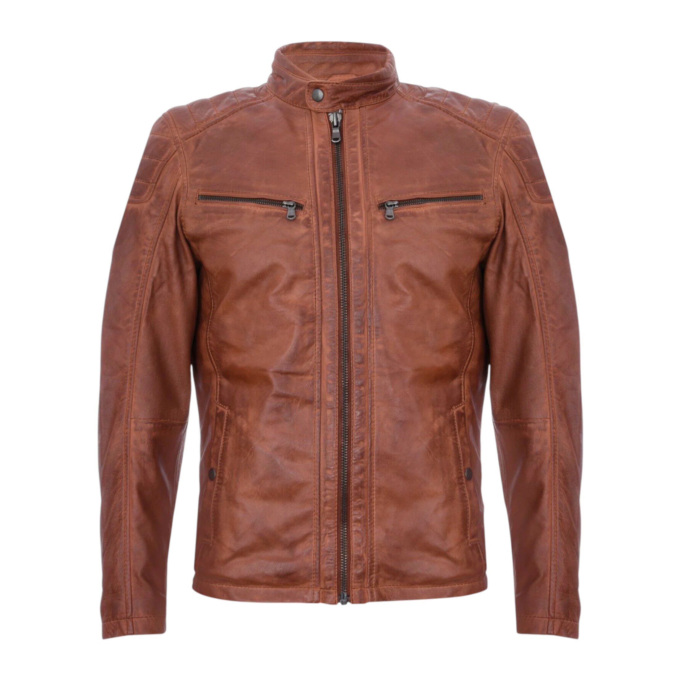 Infinity Leather Men's   Tan Leather Jacket Vintage Quilted Retro Racing Zipped Biker - Bratislava in Size XS, BrandAlley