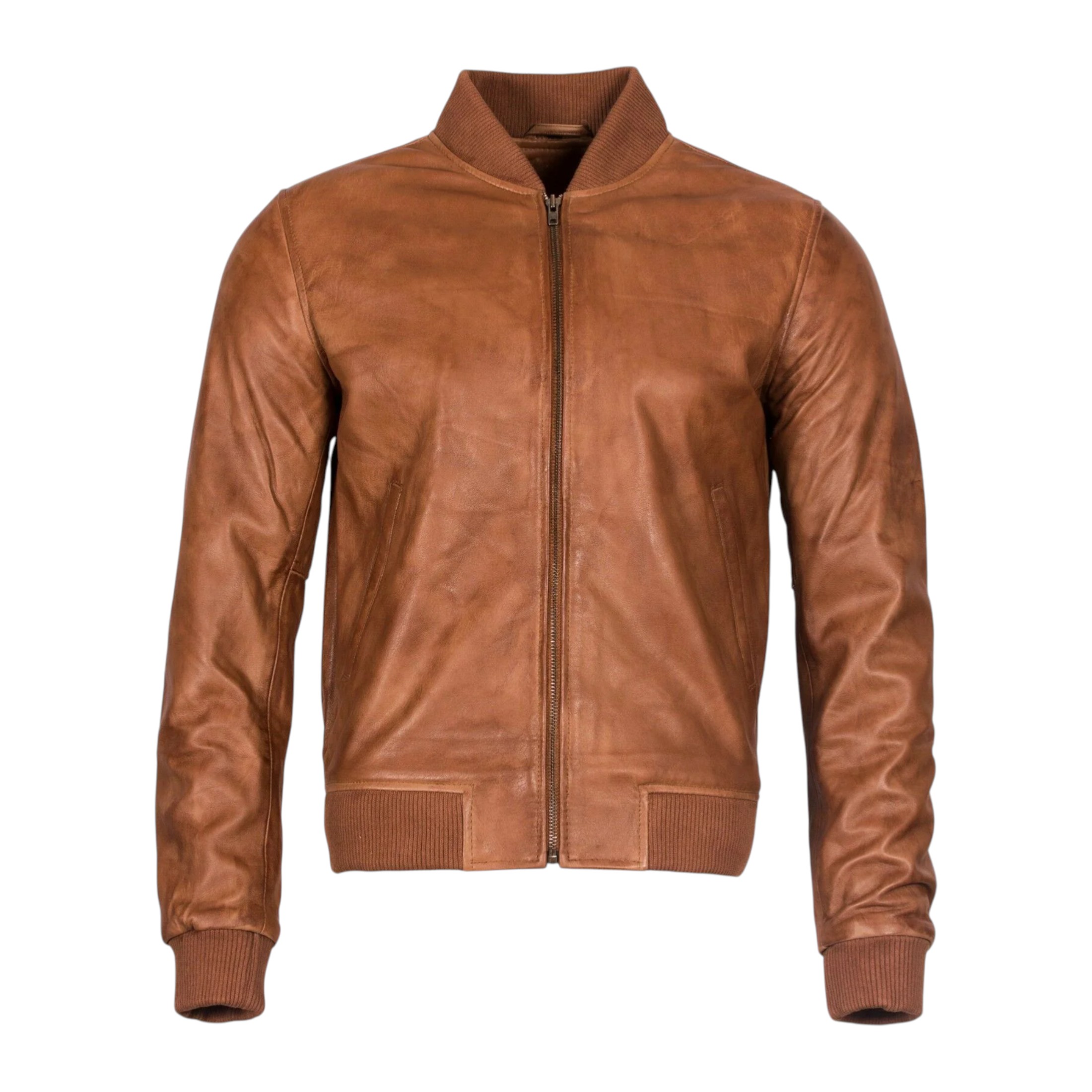 Infinity Leather Men's   Varsity Tan Leather Bomber Jacket-Camelford in Size XL, BrandAlley