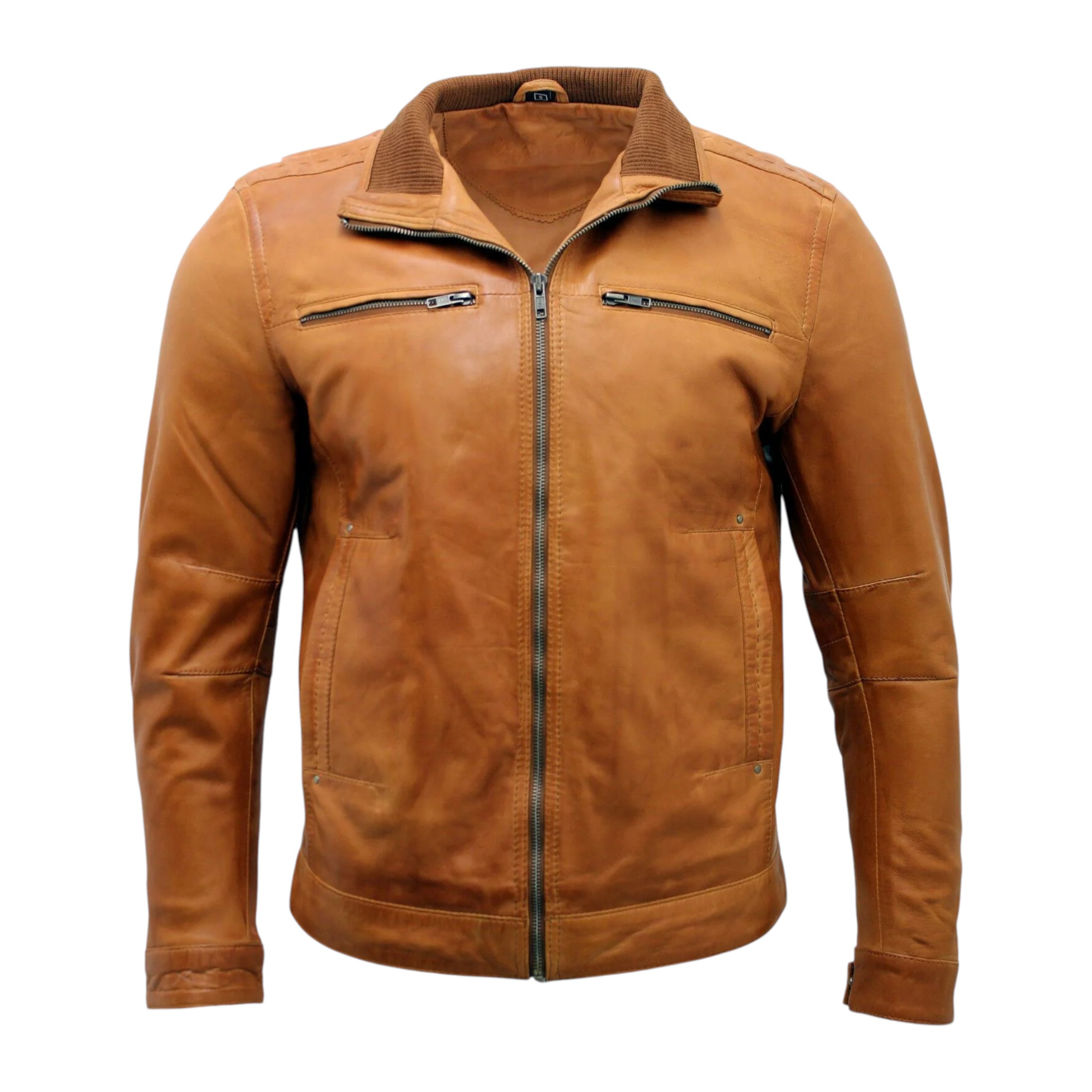 Infinity Leather Men's   Classic Tan Leather Biker Jacket-Stevenage in Size 2XL, BrandAlley