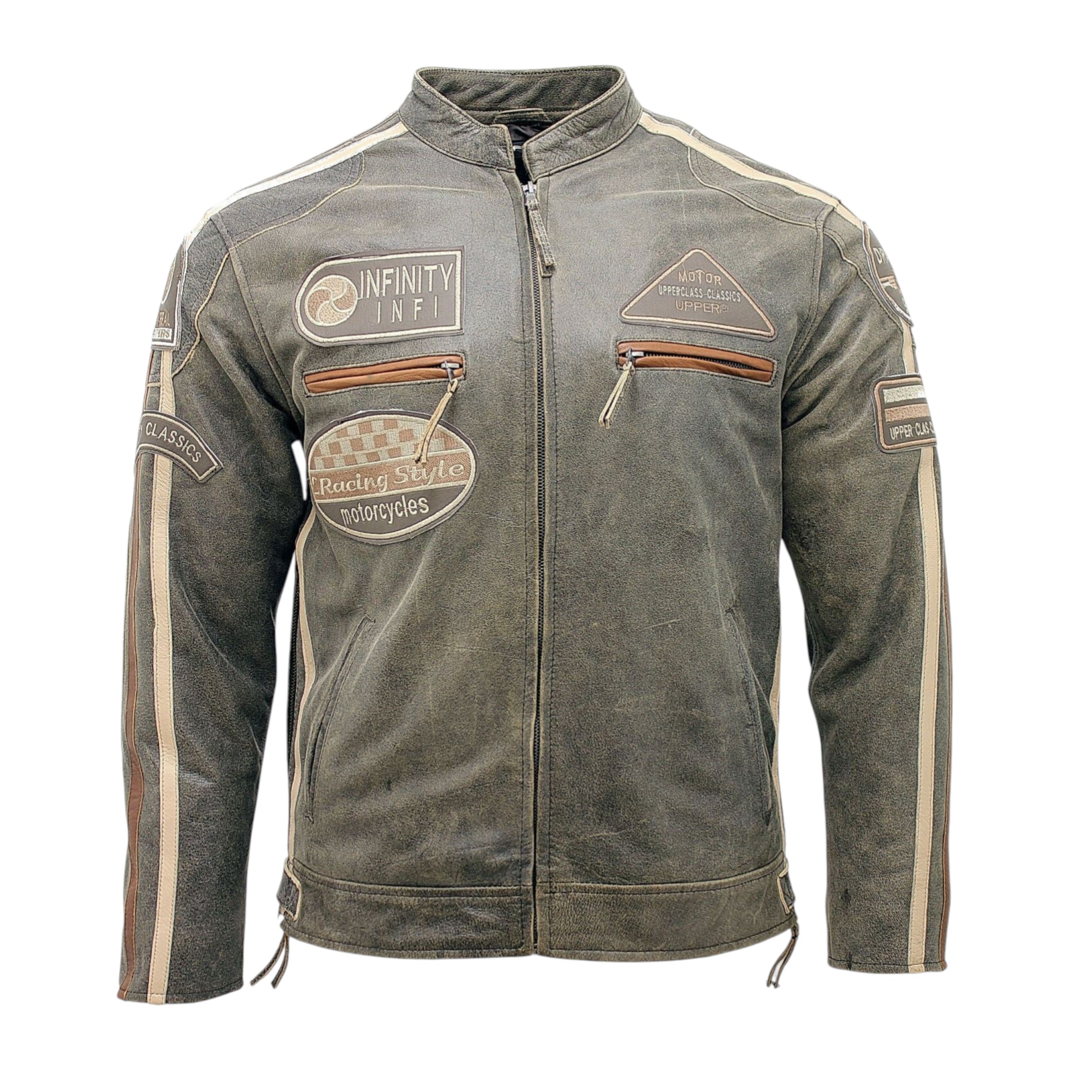 Infinity Leather Men's   Versatile Brown Leather Biker Jacket-Stone in Size 3XL, BrandAlley