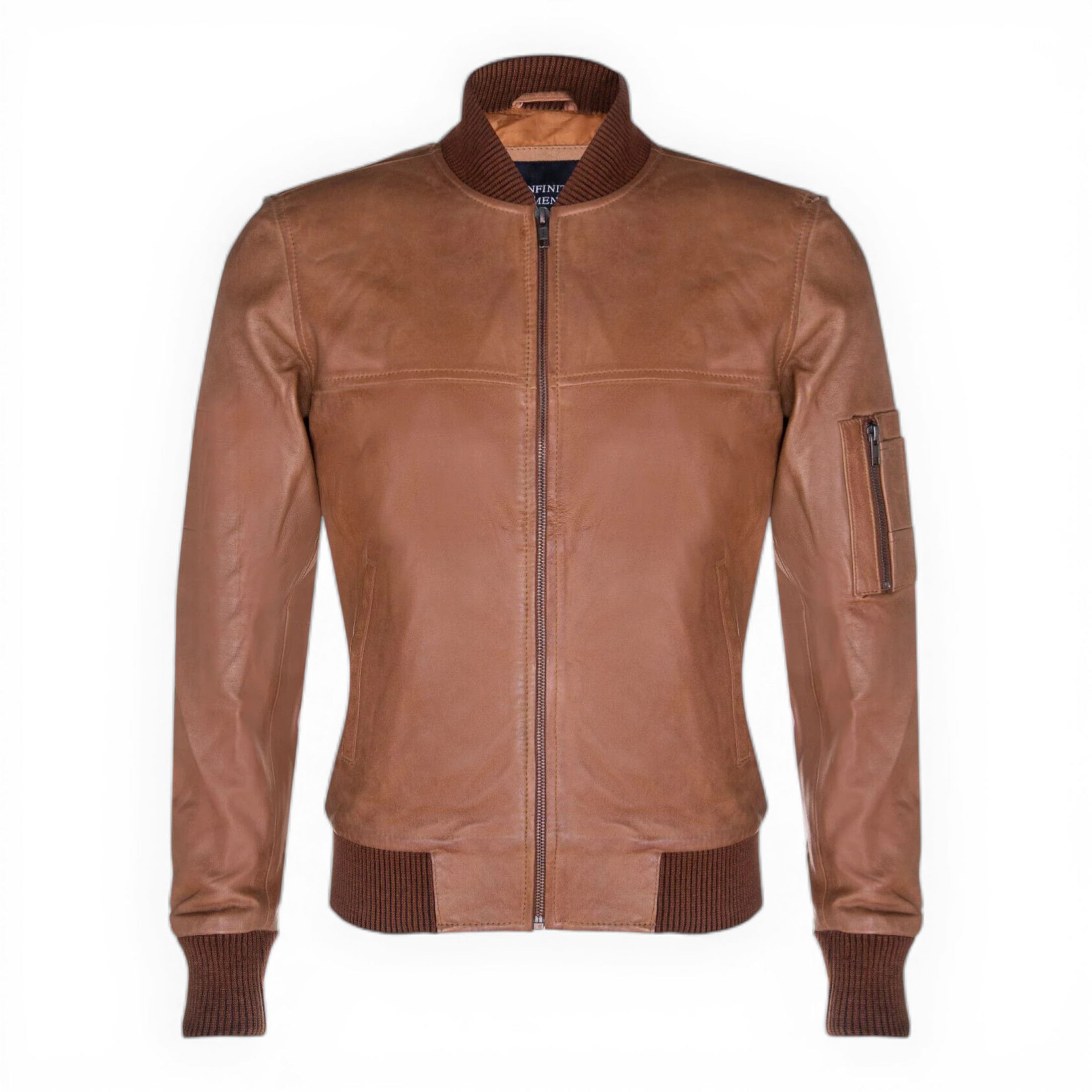 Infinity Leather Men's   MA-1 Tan Leather Bomber Jacket-Cowes in Size XL, BrandAlley