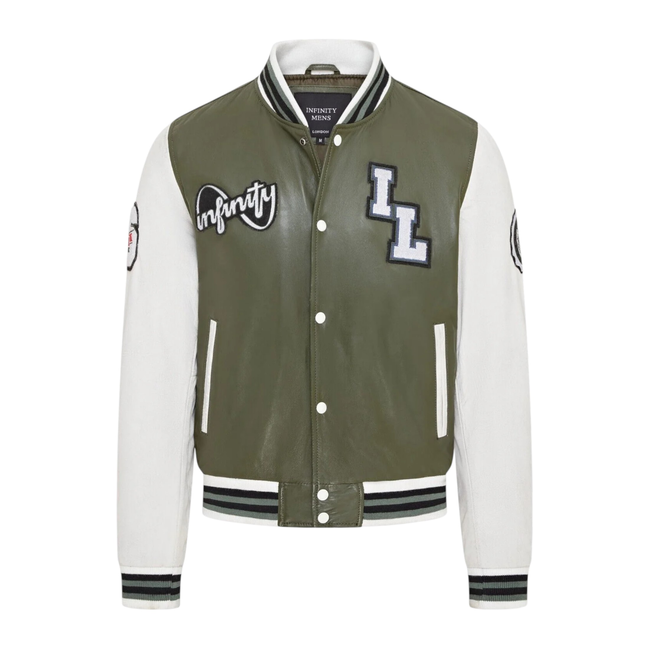 Infinity Leather Men's   Baseball Green Leather Letterman Bomber Jacket - Walthamstow in Size 4XL, BrandAlley