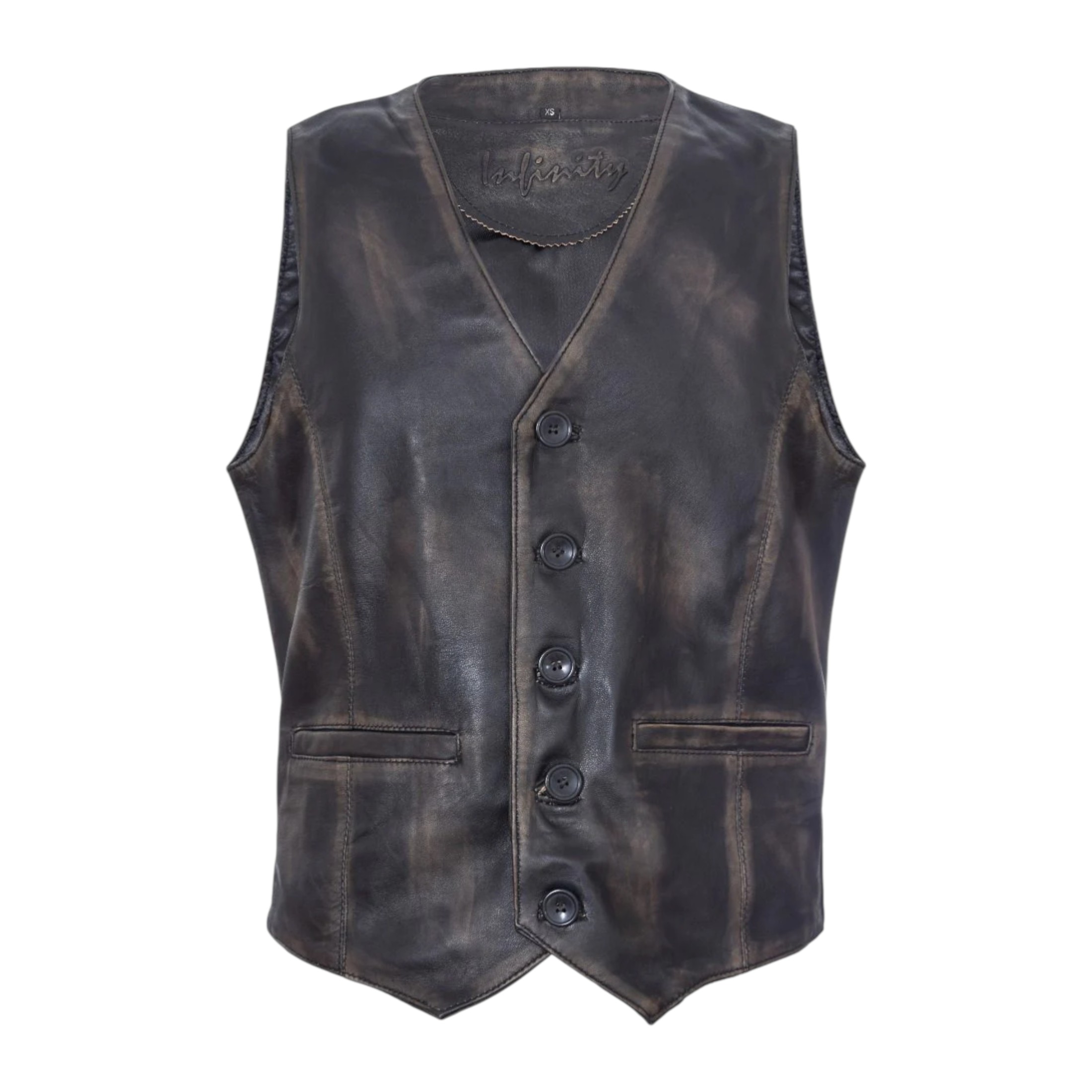 Infinity Leather Men's   Classic Vintage Black Leather Waistcoat-Grantham in Size XS, BrandAlley