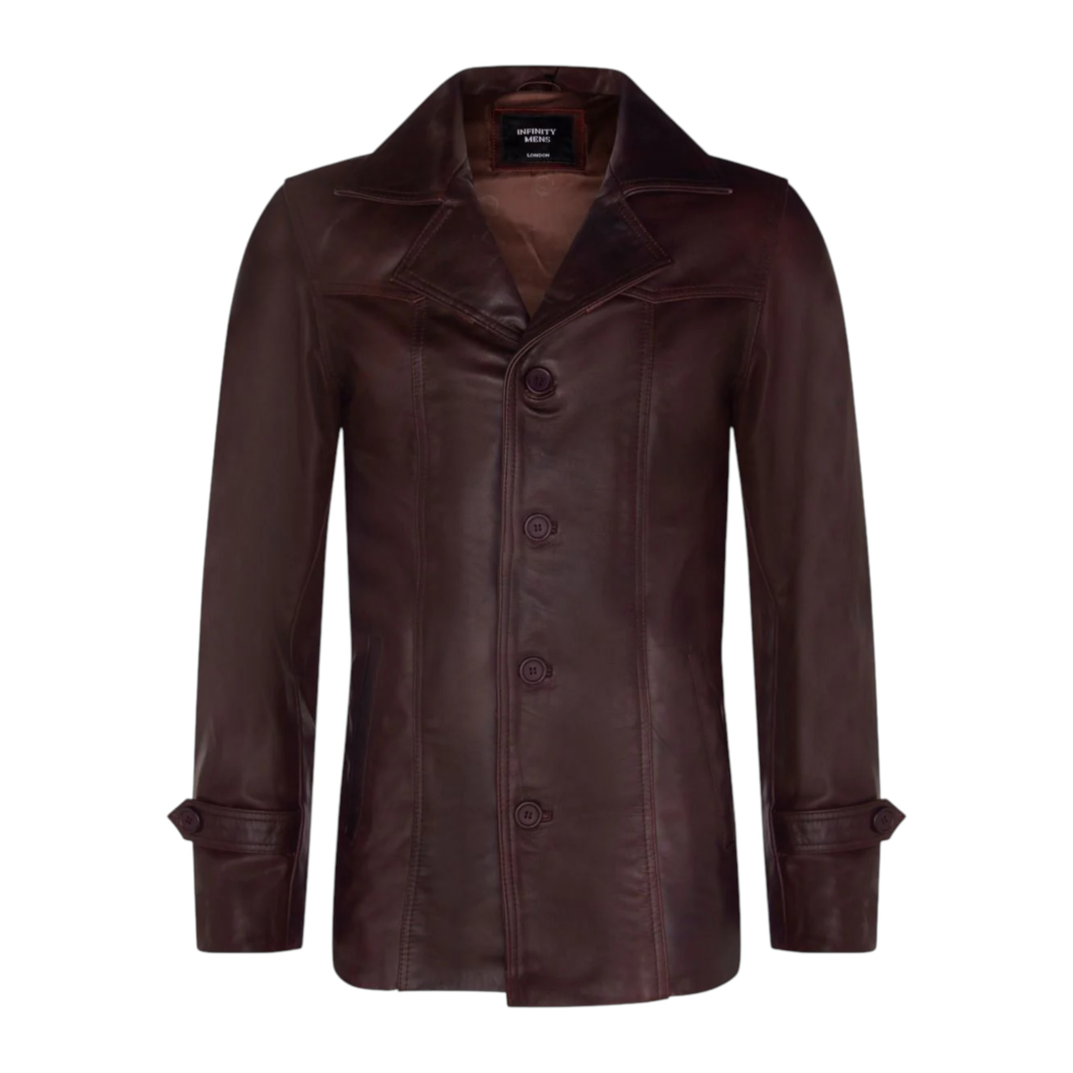 Infinity Leather Men's   Brown  Vintage Trench-Inspired Crombie Tan Leather Overcoat-Ealing in Size XL, BrandAlley