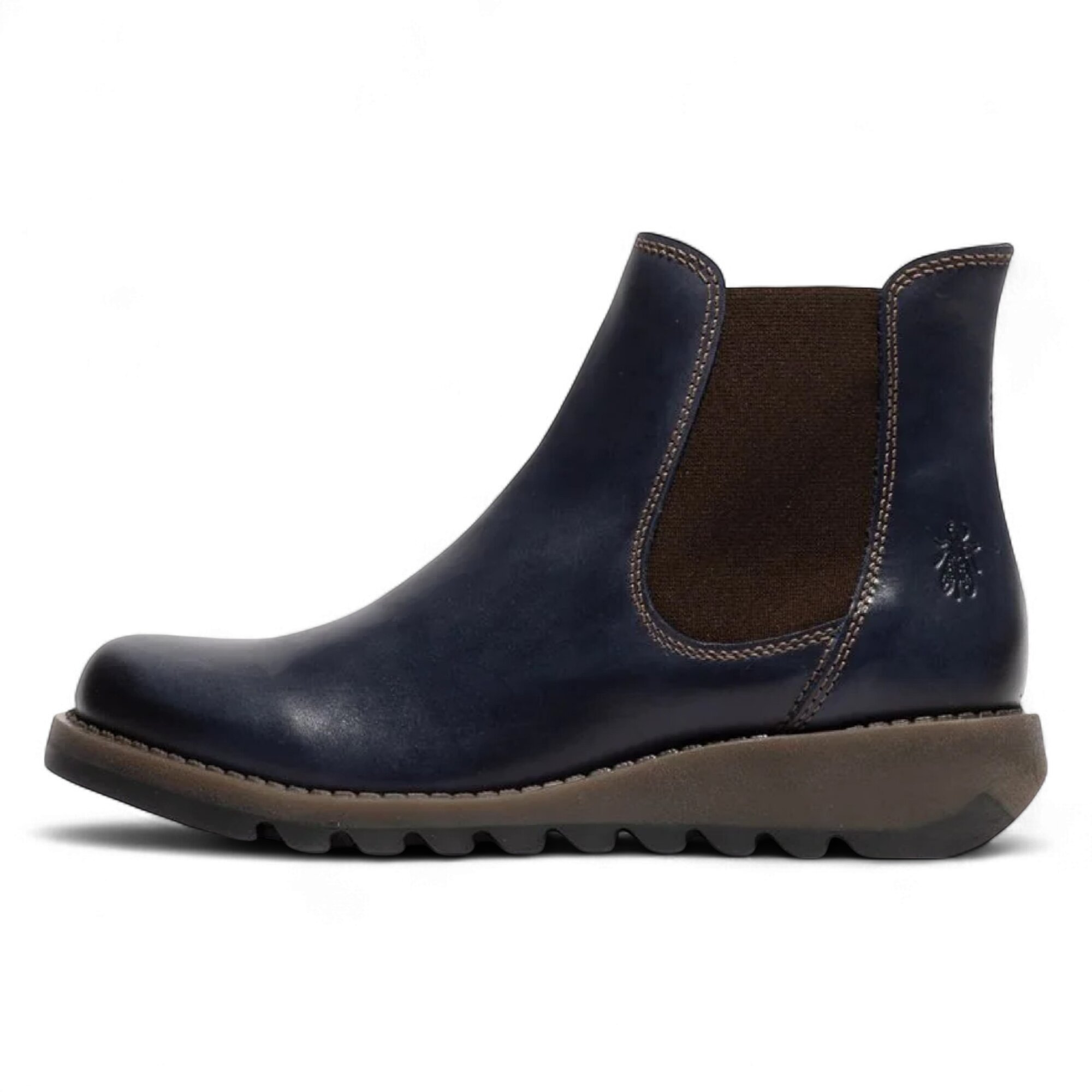 Fly London Women's   Blue SALV Chelsea Leather Ankle Casual Wedge Heel Boots in Size 40, BrandAlley