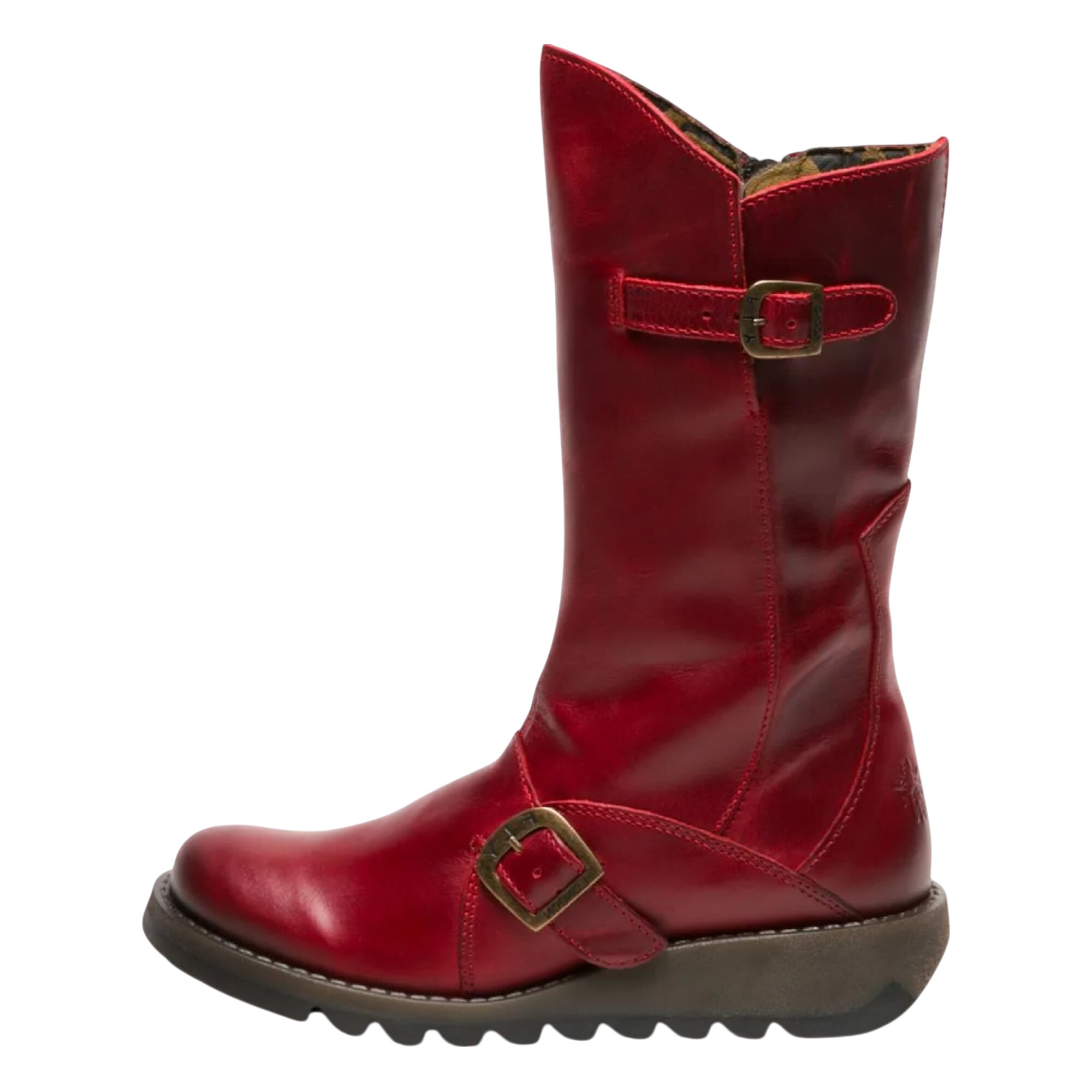 Fly London Women's   Red Mes 2 Wedge Heel Buckle Mid-Calf Leather Zip Platform Boots in Size 36, BrandAlley