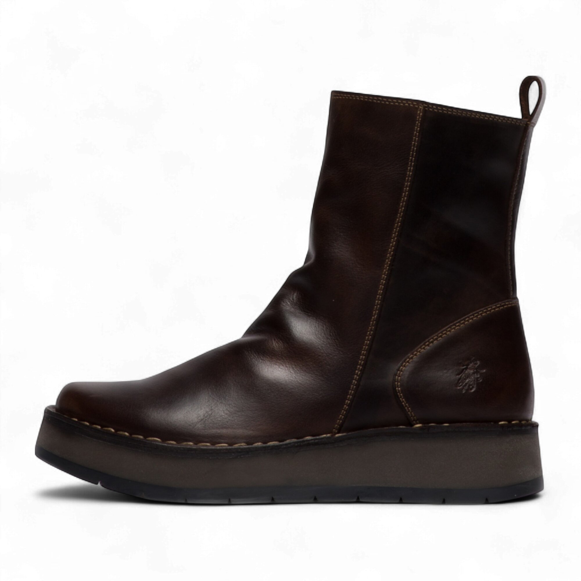 Fly London Women's   Dark Brown Reno053Fly Leather Zip Up Platform Comfort Ankle Boots in Size 40, BrandAlley