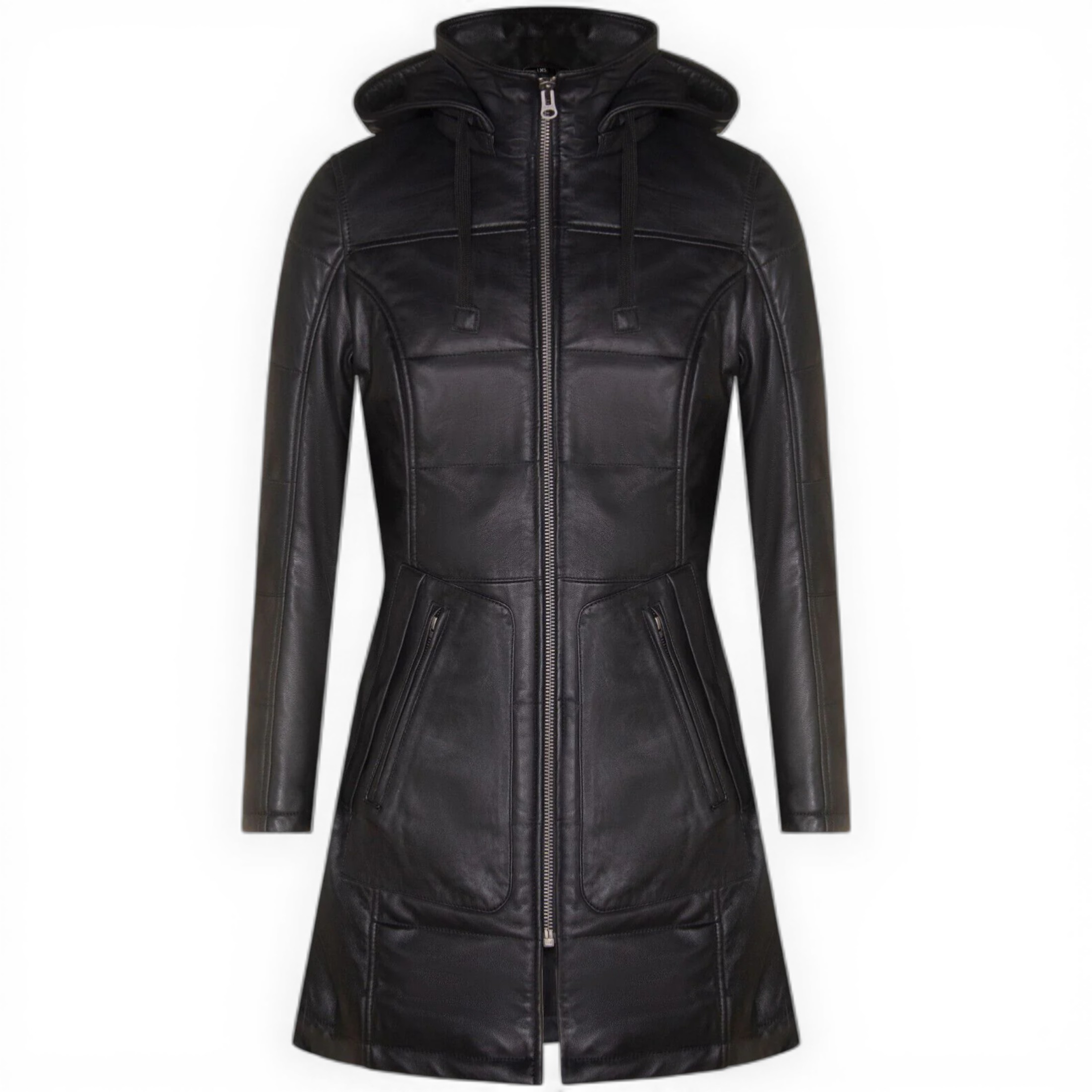 Infinity Leather Women's   Black Leather Hooded Quilted Parka Coat-Olney in Size 3XL, BrandAlley