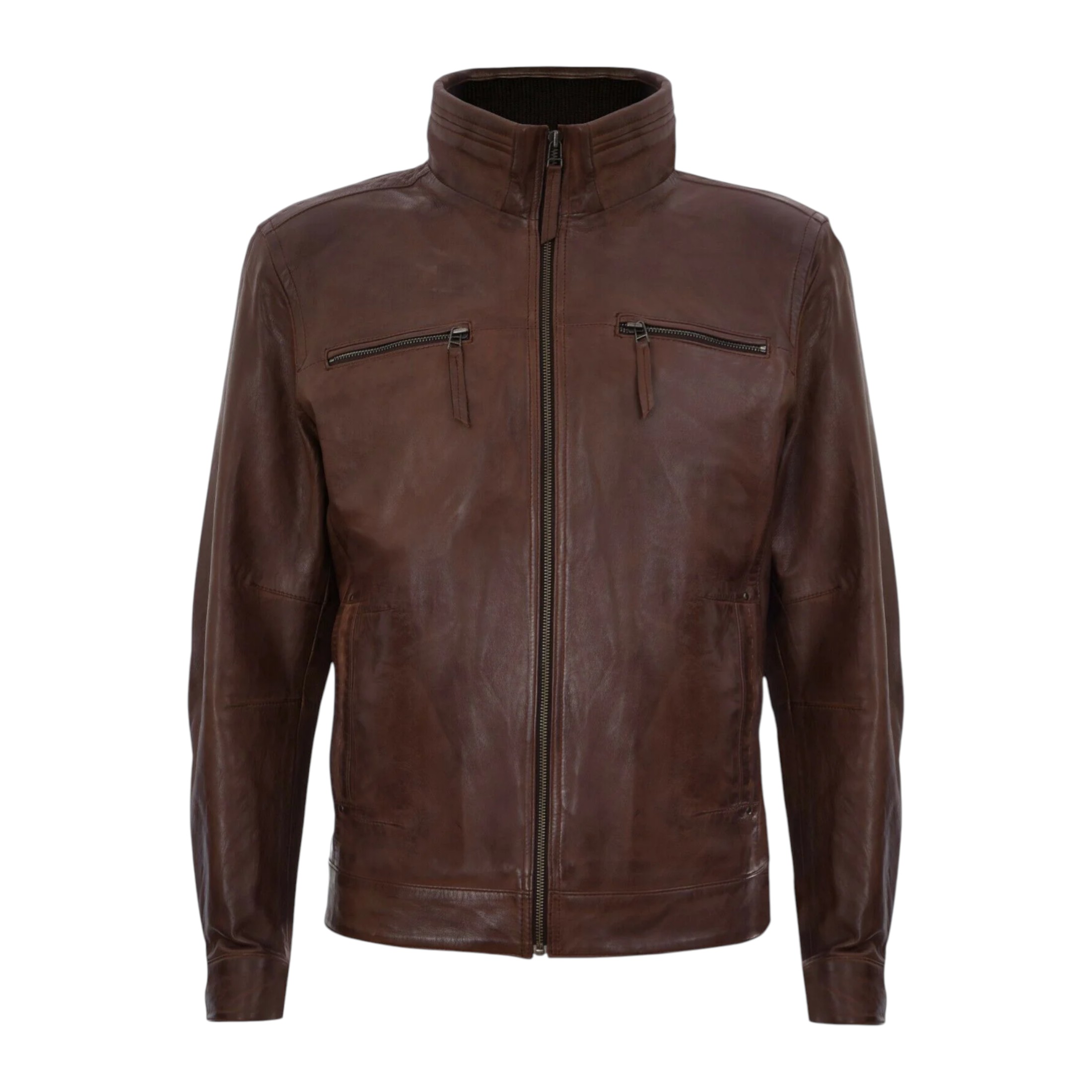 Infinity Leather Men's   Classic Brown Leather Biker Jacket-Stevenage in Size XS, BrandAlley