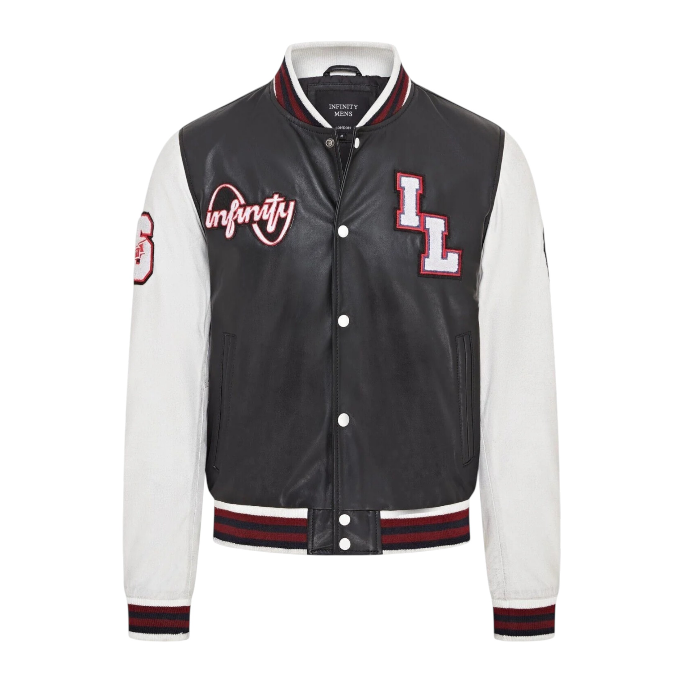 Infinity Leather Men's   Baseball Black Leather Letterman Bomber Jacket - Walthamstow in Size 5XL, BrandAlley