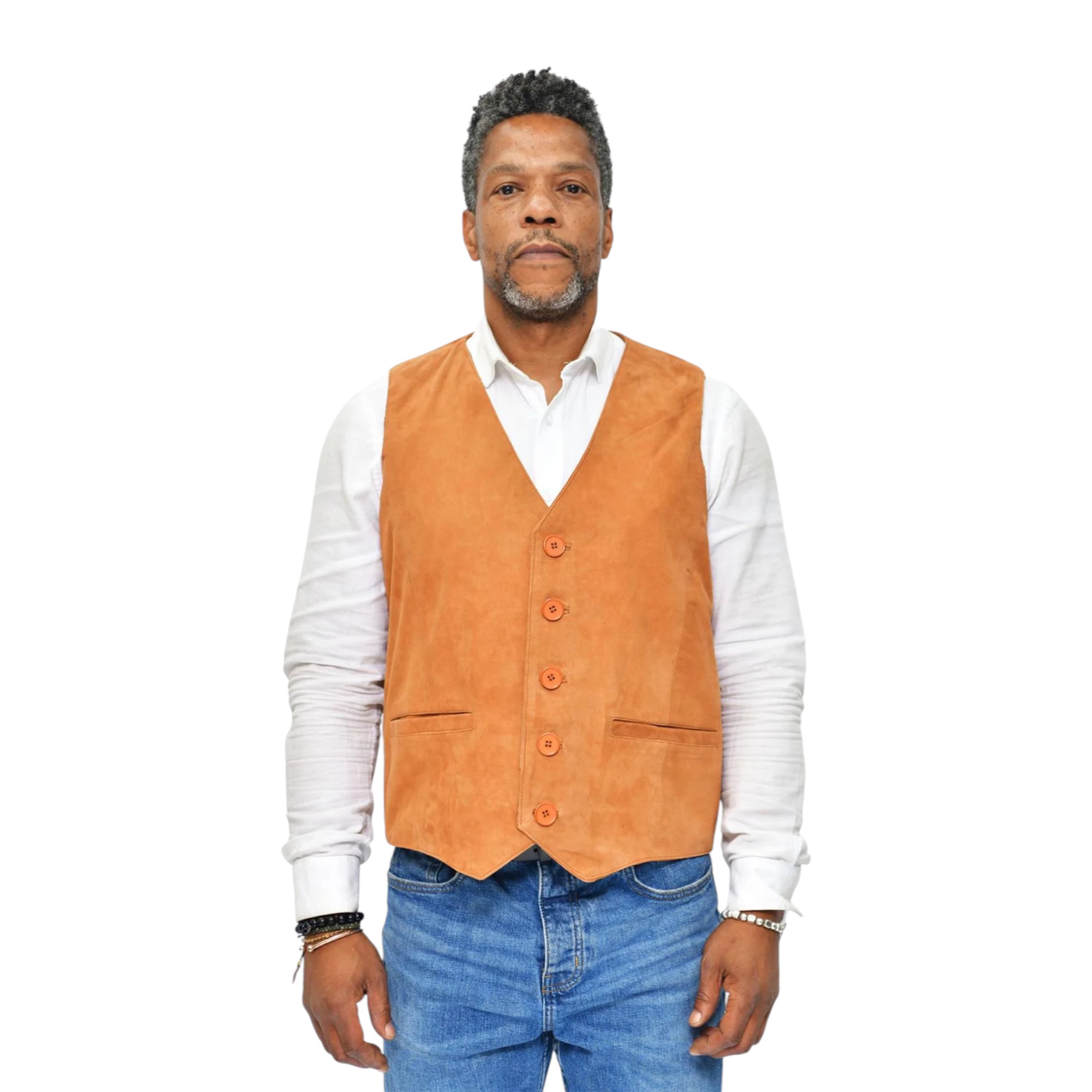 Infinity Leather Men's   Soft Suede Tan Leather Waistcoat-Grays in Size 3XL, BrandAlley