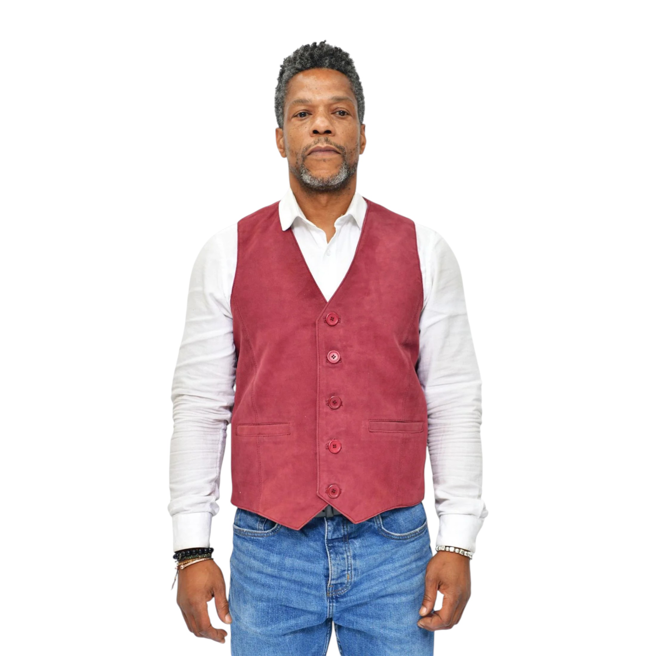 Infinity Leather Men's   Soft Suede Burgundy Leather Waistcoat-Grays in Size 5XL, BrandAlley