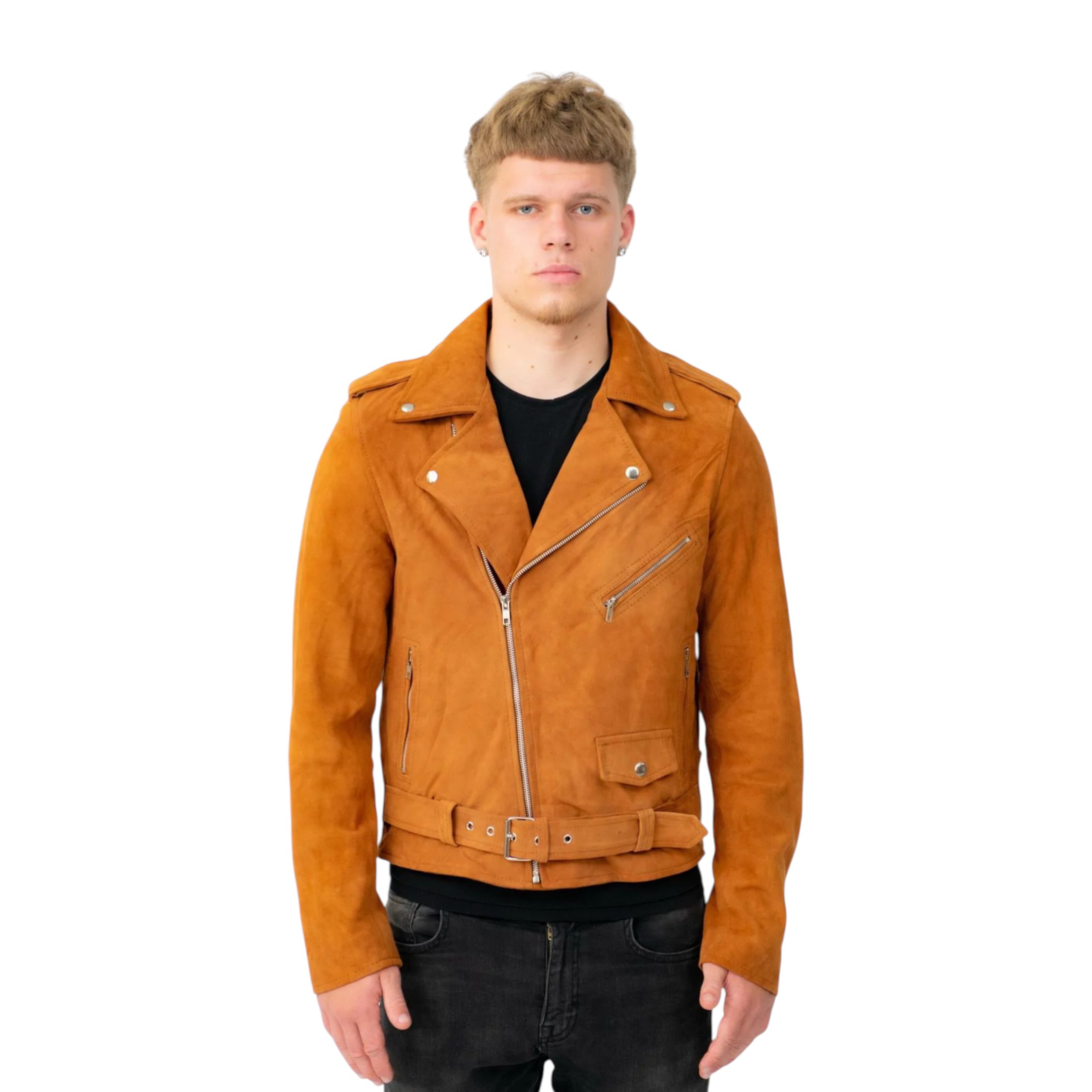 Infinity Leather Men's   Suede Tan Leather Brando Biker Jacket-Stratford in Size 5XL, BrandAlley