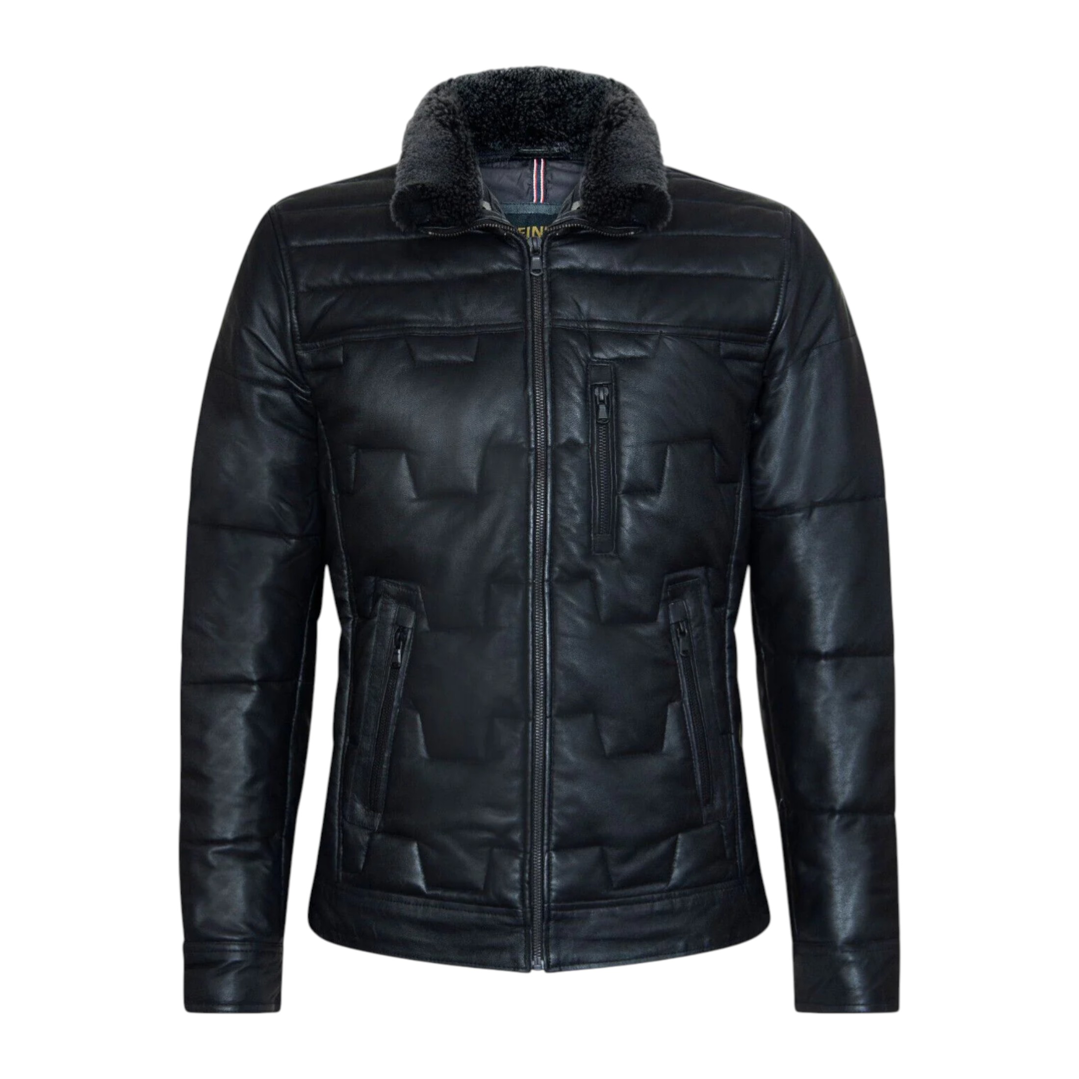 Infinity Leather Men's   Black  Leather Quilted Puffer Biker Jacket - Thornton in Size 4XL, BrandAlley