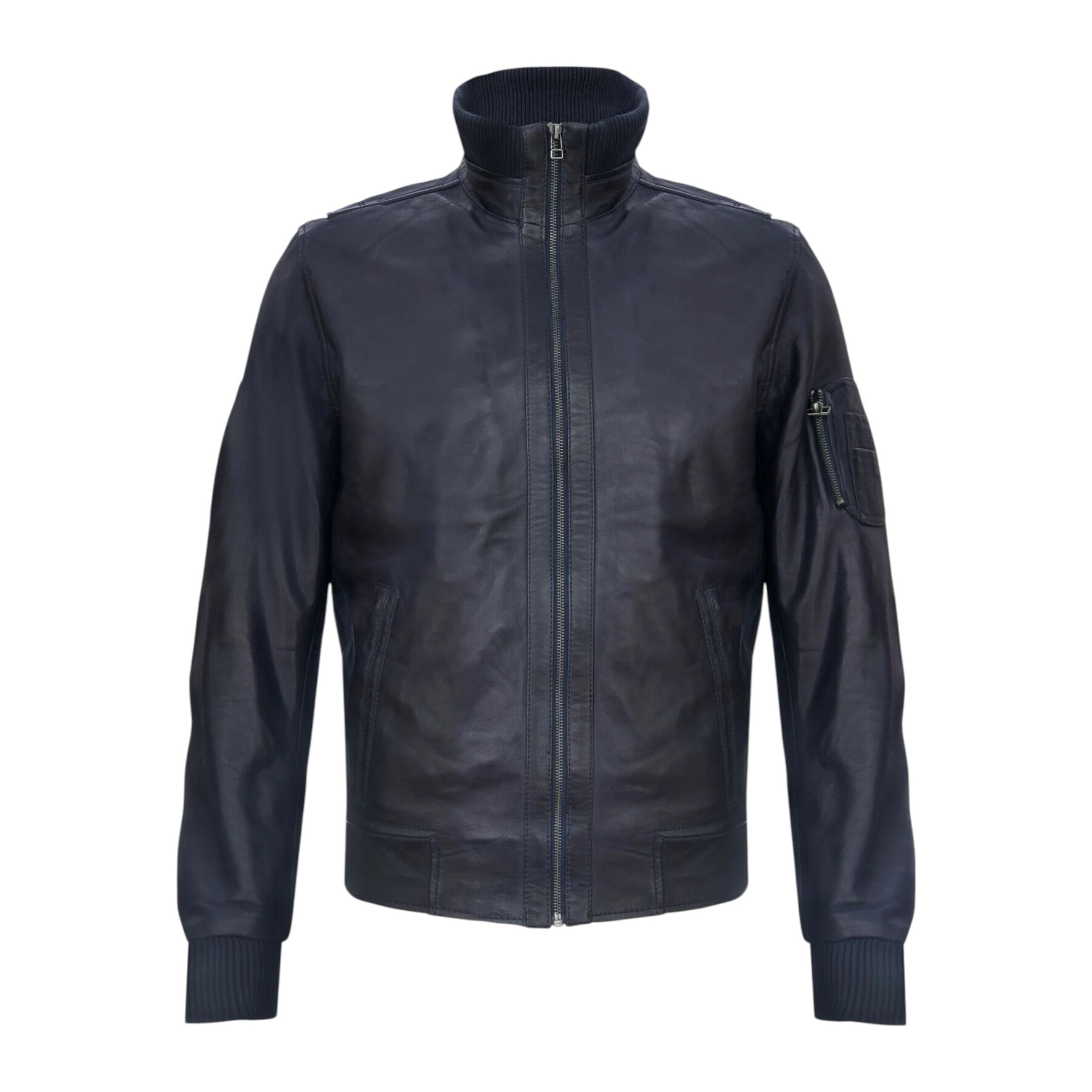 Infinity Leather Men's   Smart Navy Leather Varsity Bomber Jacket-Chesterfield in Size 4XL, BrandAlley