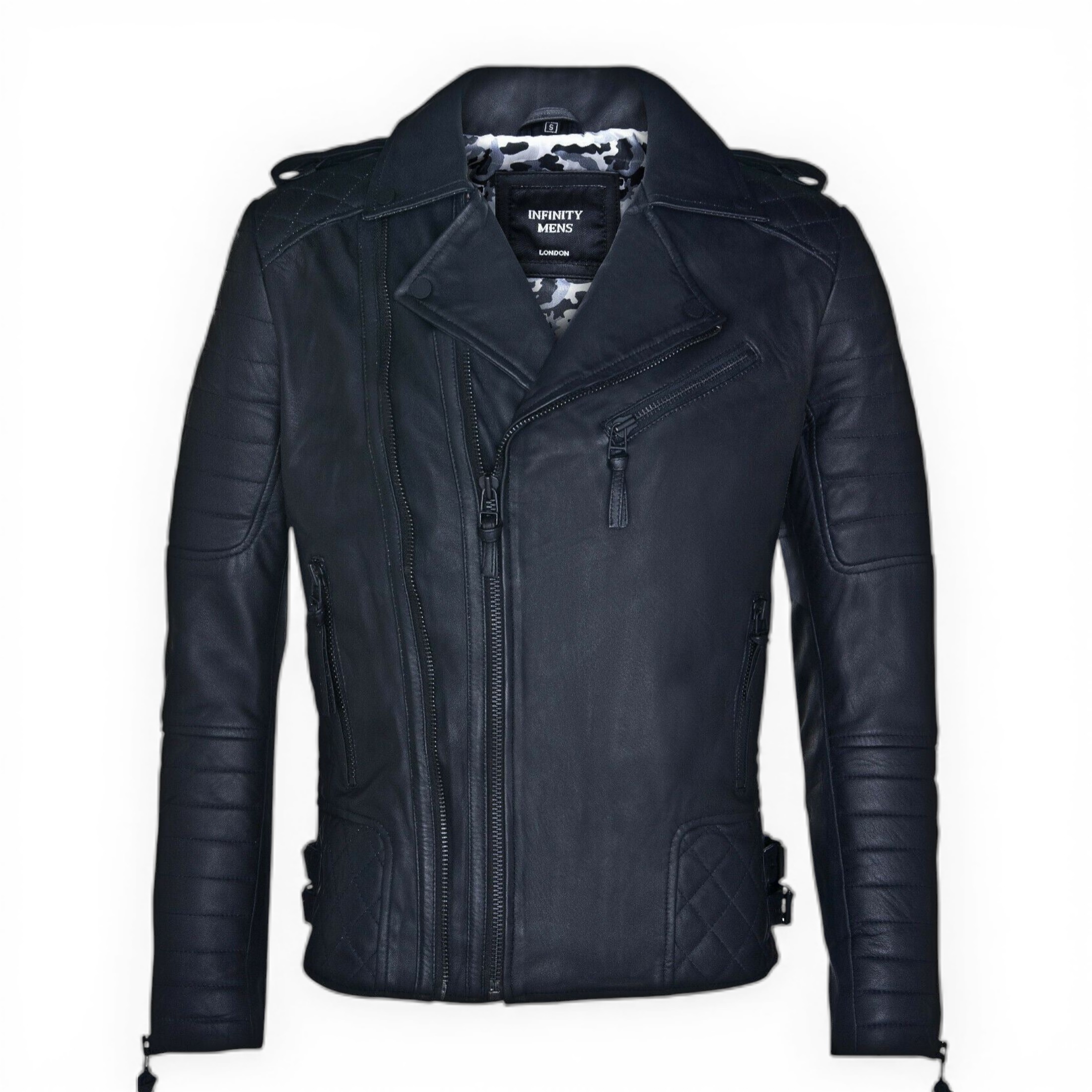 Infinity Leather Men's   Black  Double Zip Leather Biker Jacket-Sandbach in Size L, BrandAlley