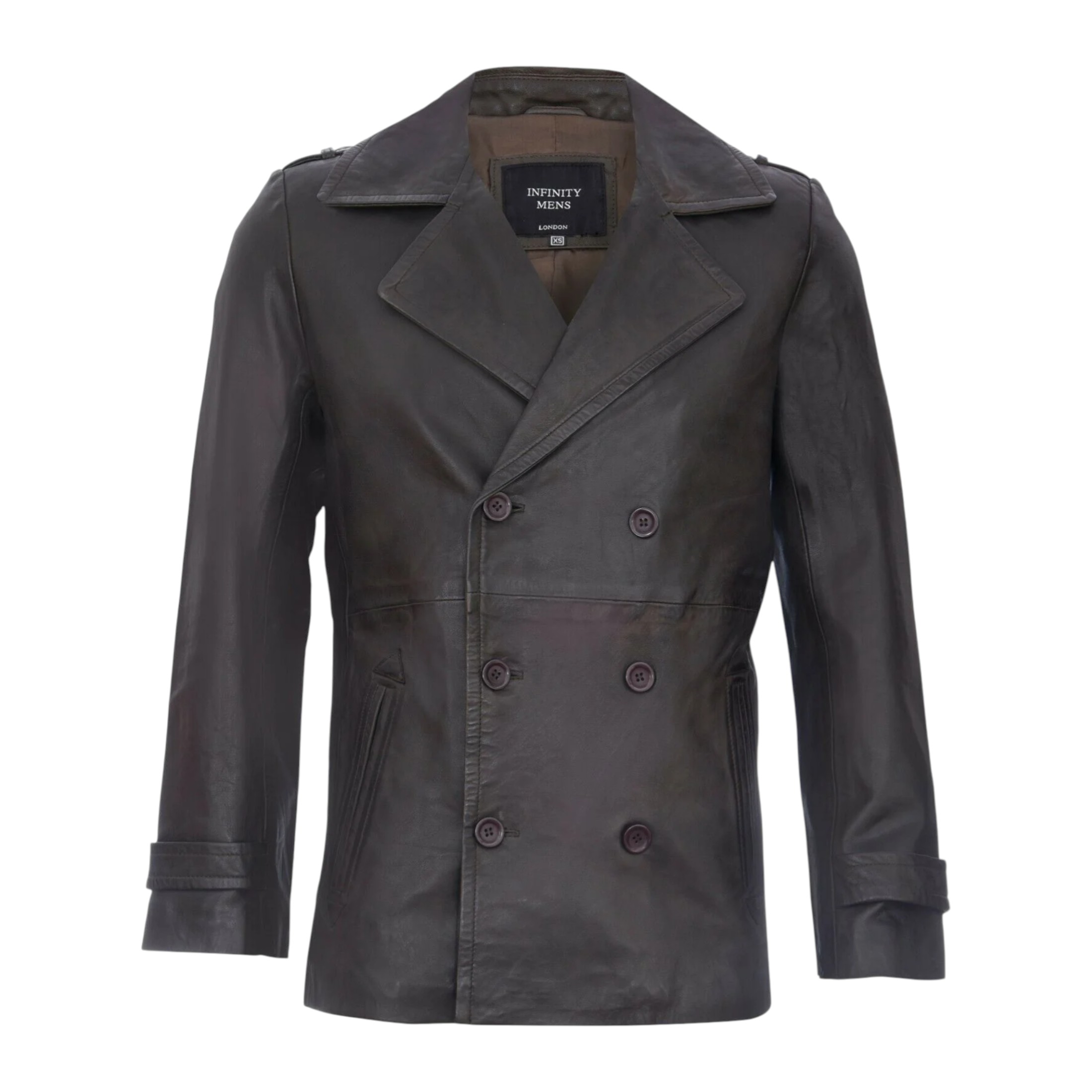Infinity Leather Men's   Mid-Length BrownLeather Peacoat-Epworth in Size 4XL, BrandAlley