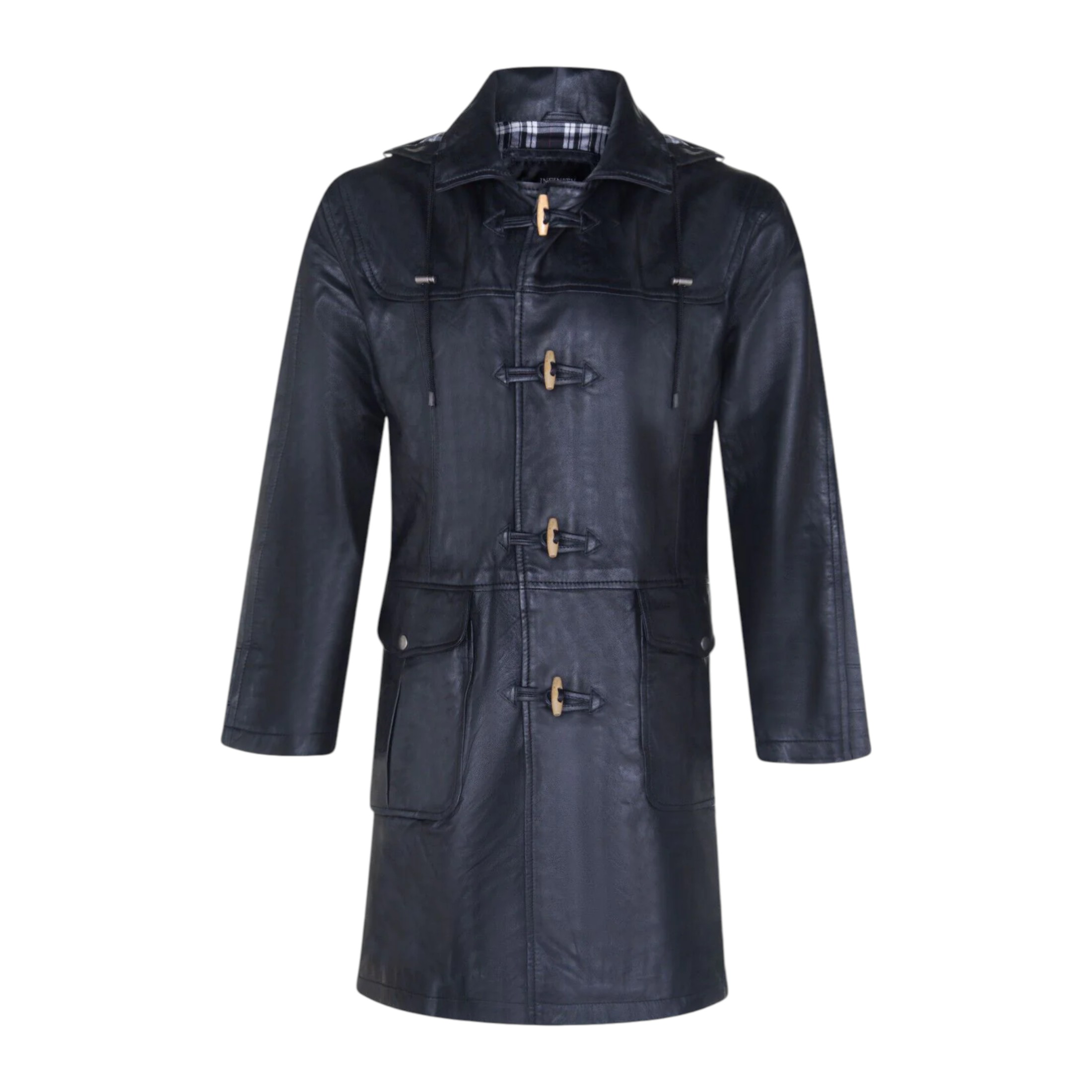 Infinity Leather Men's   Black  3/4 Length Leather Duffle Classic Coat-Ferryhill in Size 4XL, BrandAlley