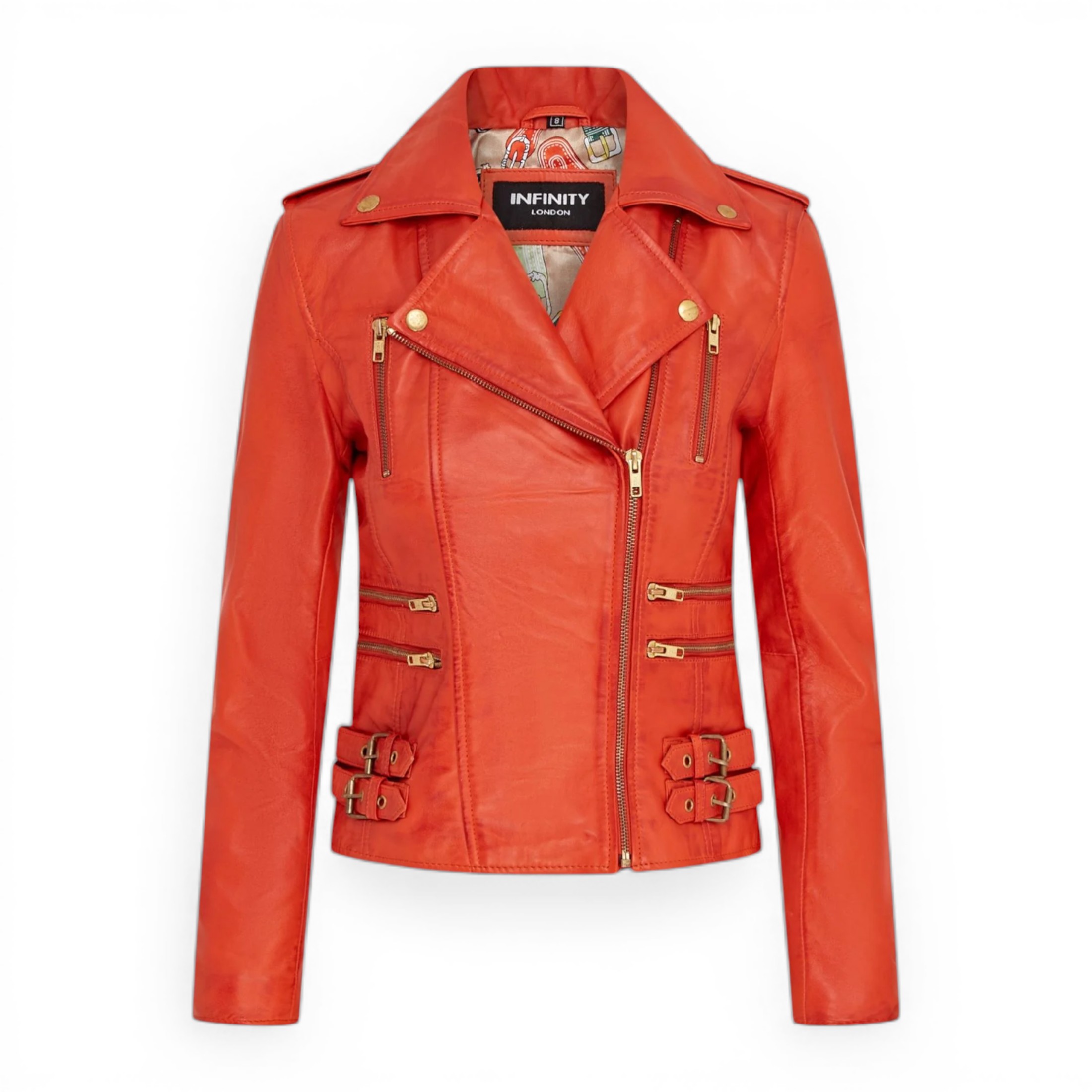 Infinity Leather Women's   Orange Leather Brando Biker Jacket-Orlando in Size S, BrandAlley