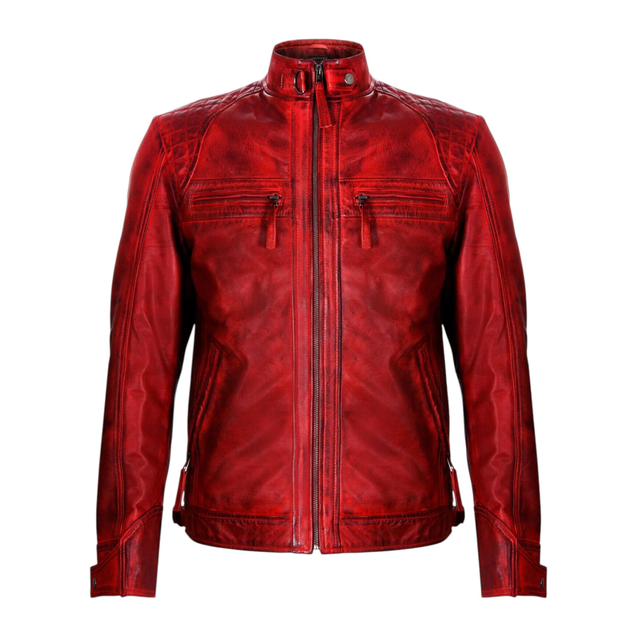 Infinity Leather Men's  Men Classic Red Leather Quilted Biker Jacket-Silsden in Size 5XL, BrandAlley