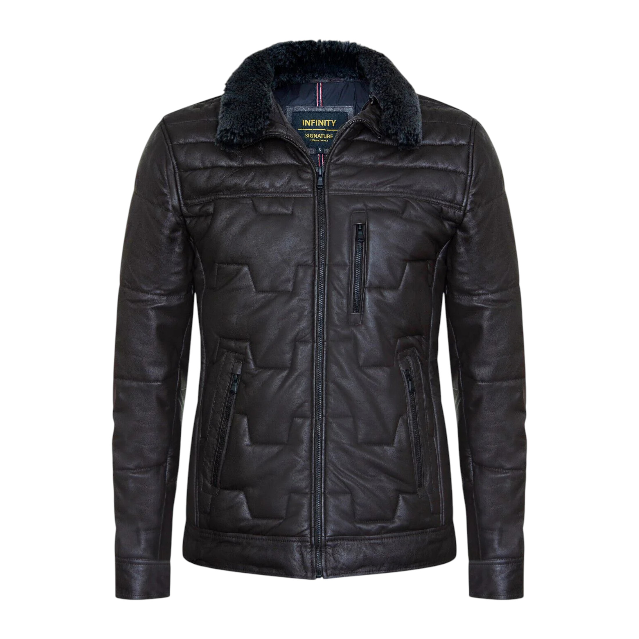 Infinity Leather Men's   Brown  Leather Quilted Puffer Biker Jacket - Thornton in Size M, BrandAlley