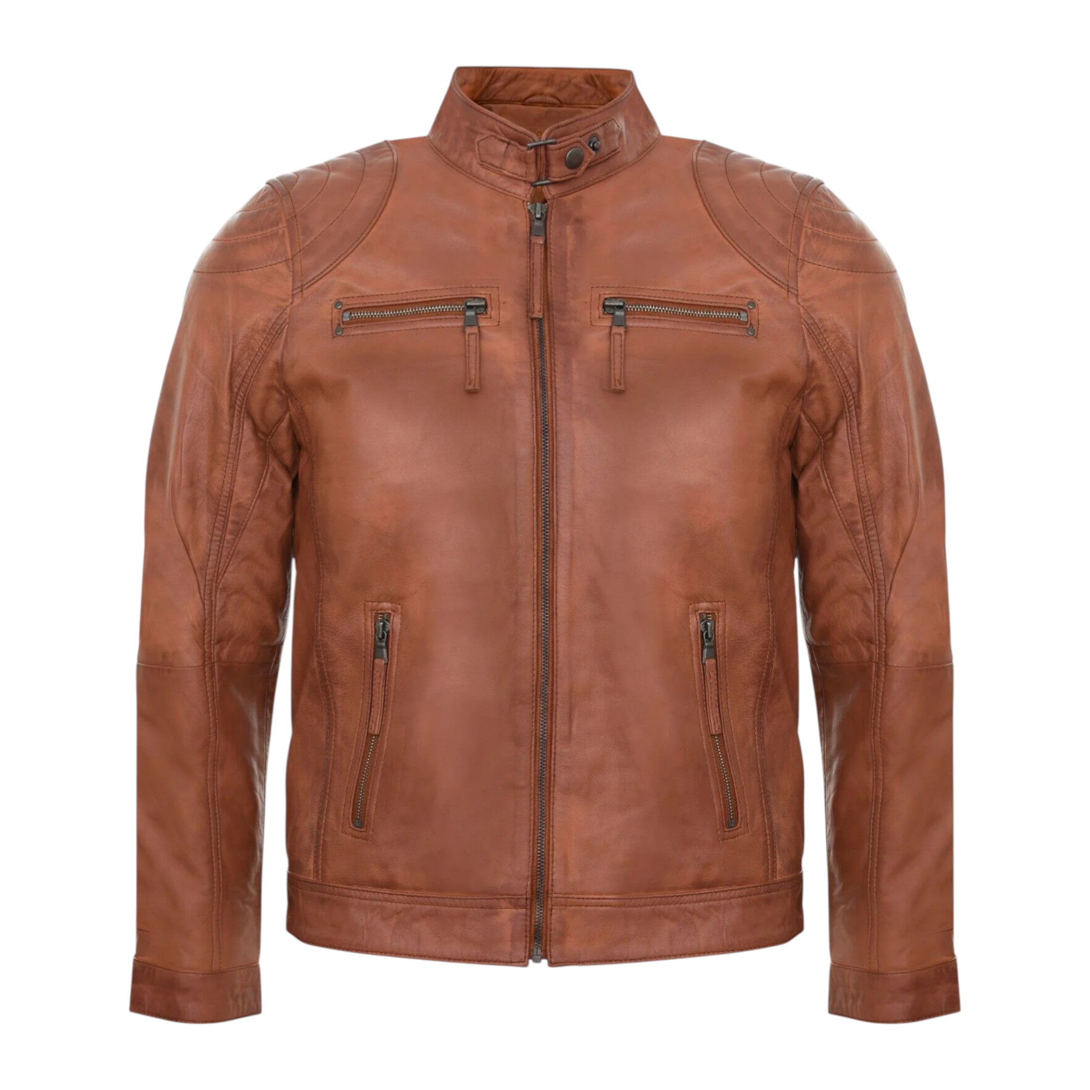Infinity Leather Men's   Moto Tan Leather Biker Jacket-Taiwan in Size XS, BrandAlley
