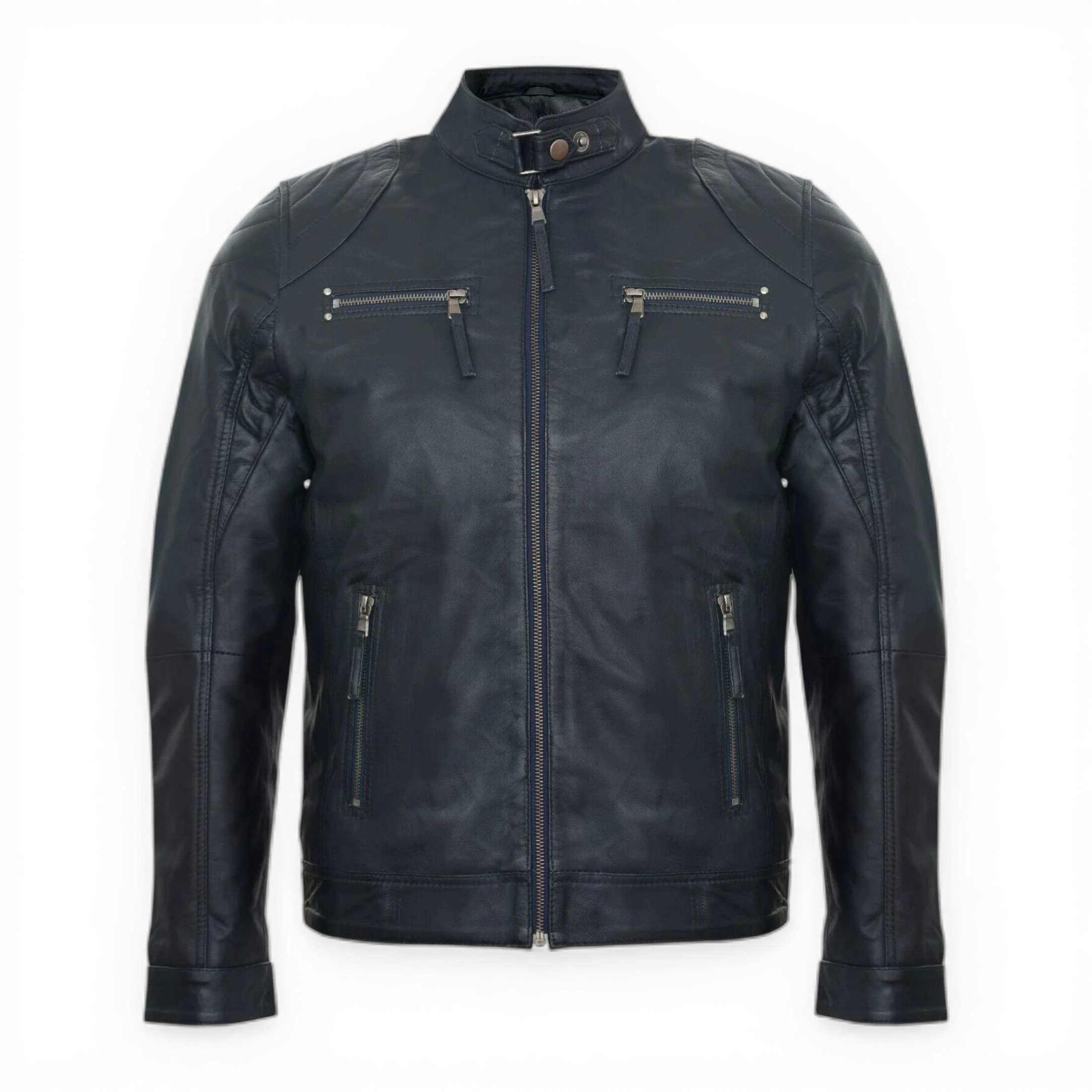 Infinity Leather Men's   Versatile Moto Navy Leather Biker Jacket-Stapleford in Size 3XL, BrandAlley