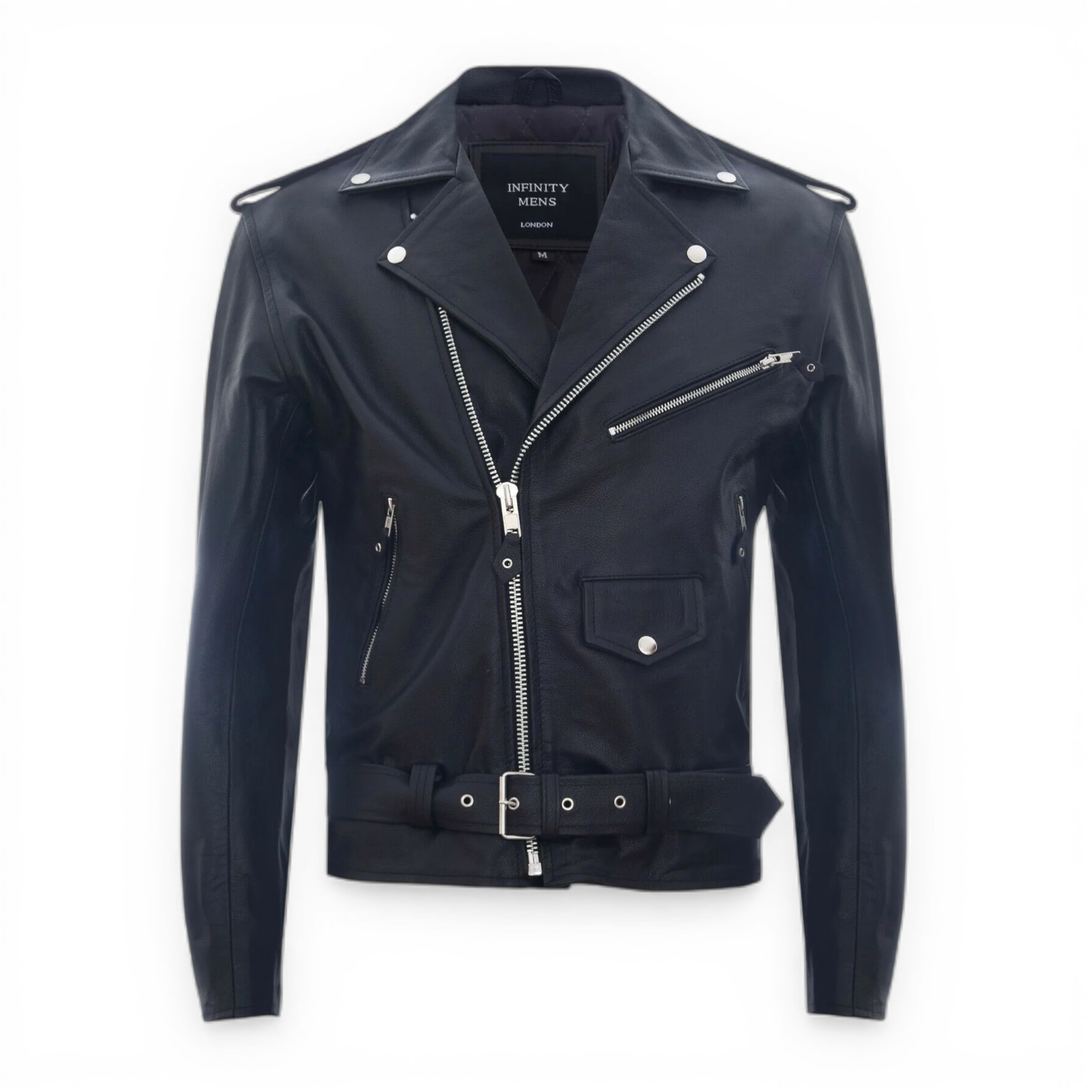 Infinity Leather Men's   Black  Cow-Hide Brando Biker Jacket -Sandy in Size 4XL, BrandAlley