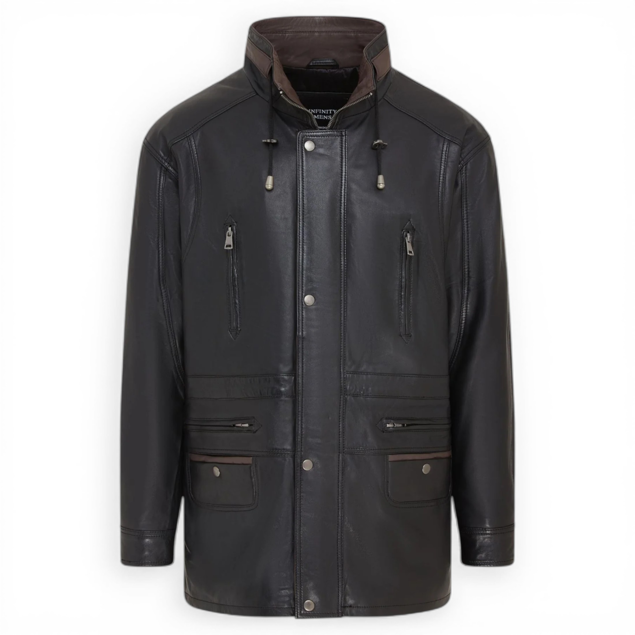 Infinity Leather Men's   Black  Soft Italian Brown Leather Parka Coat-Winnipeg in Size XS, BrandAlley