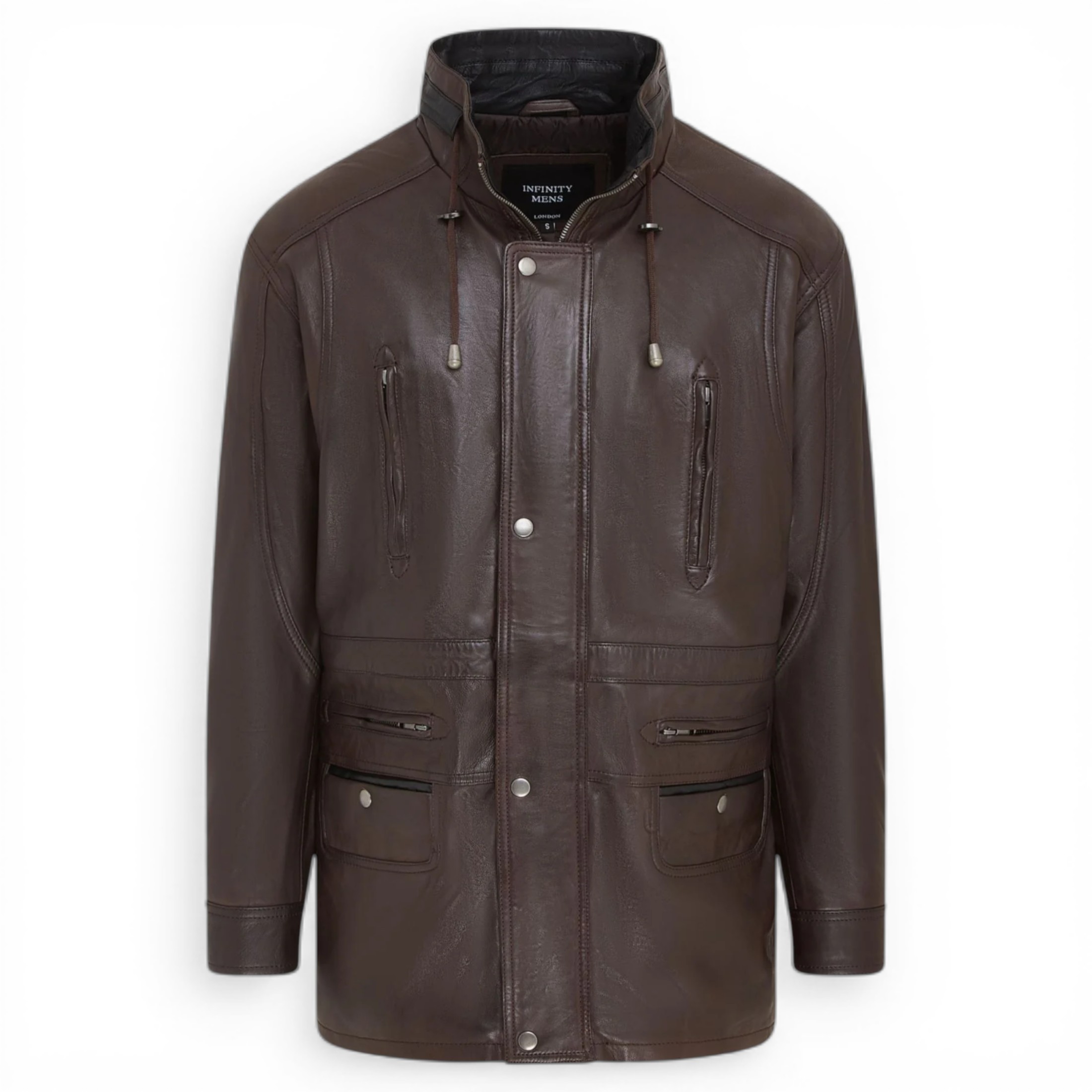 Infinity Leather Men's   Soft Italian Brown Black Leather Parka Coat-Winnipeg in Size 2XL, BrandAlley