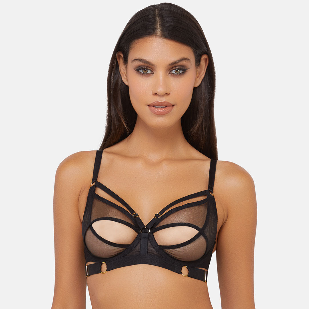 Wolf & Whistle Women's  Alexa Black Mesh Overlay Thick Strap Bra in Size 36D, BrandAlley