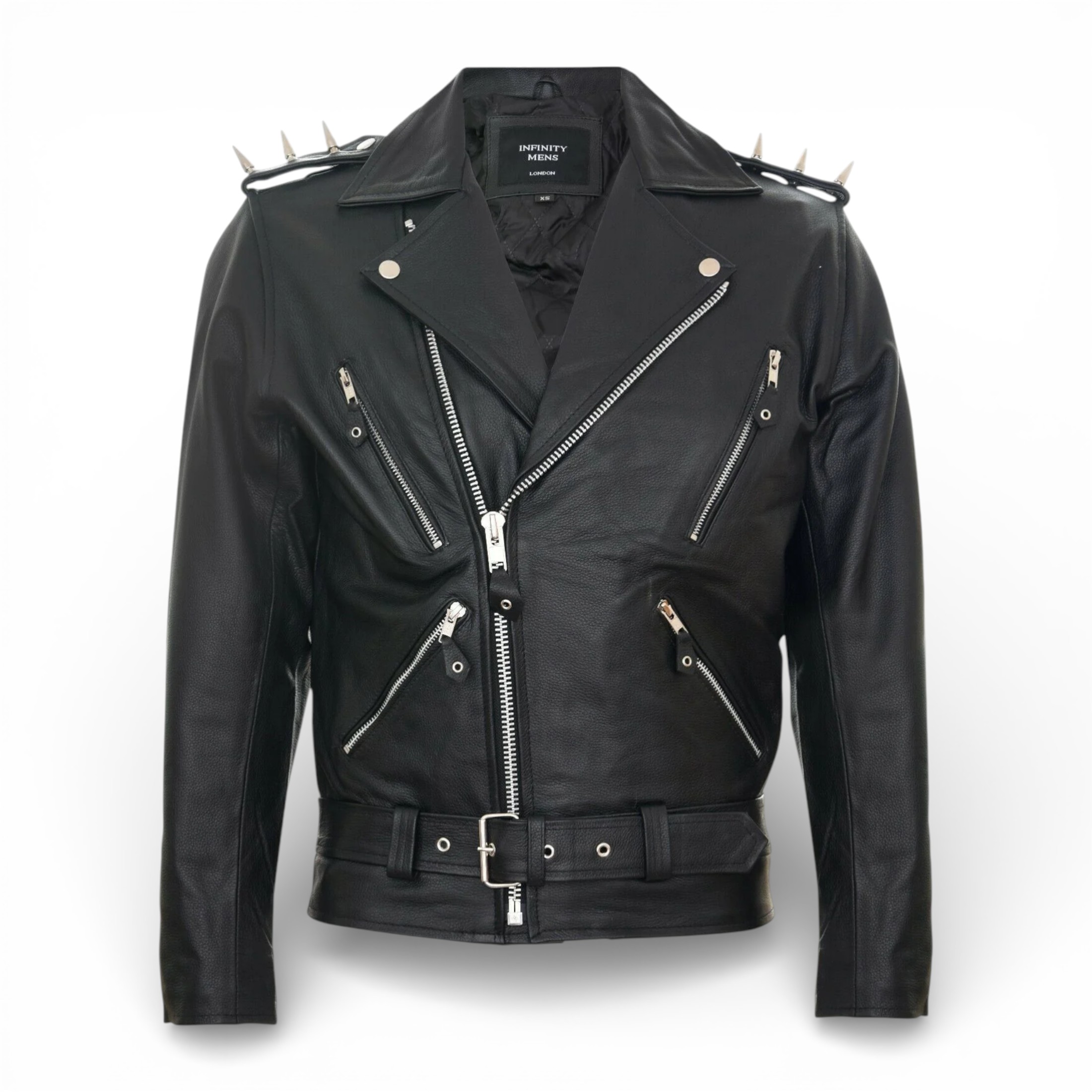 Infinity Leather Men's   Brando Black ''Ghostrider'' Spiked Leather Biker Jacket-Shefford in Size XS, BrandAlley