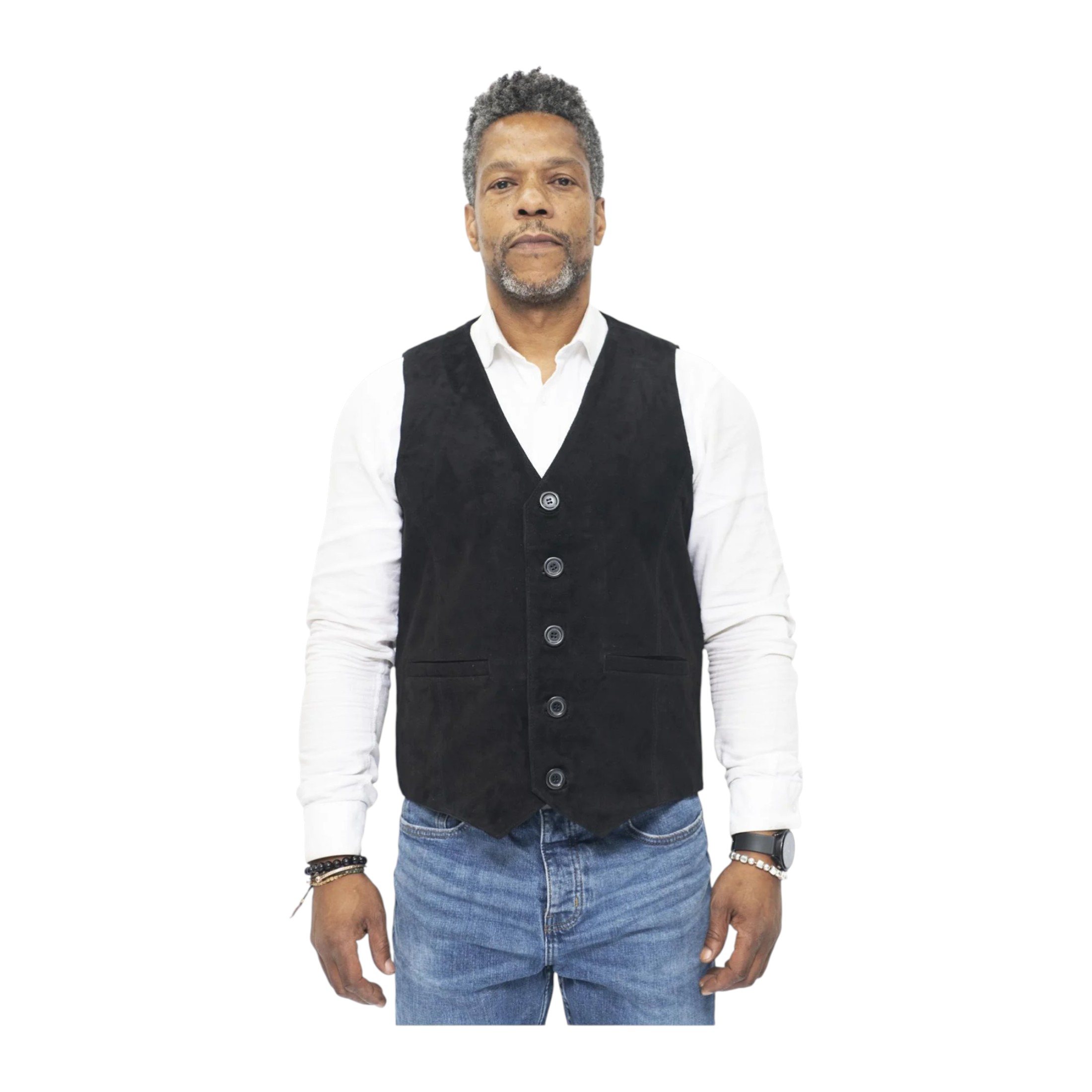 Infinity Leather Men's   Soft Suede Black Leather Waistcoat-Grays in Size 3XL, BrandAlley