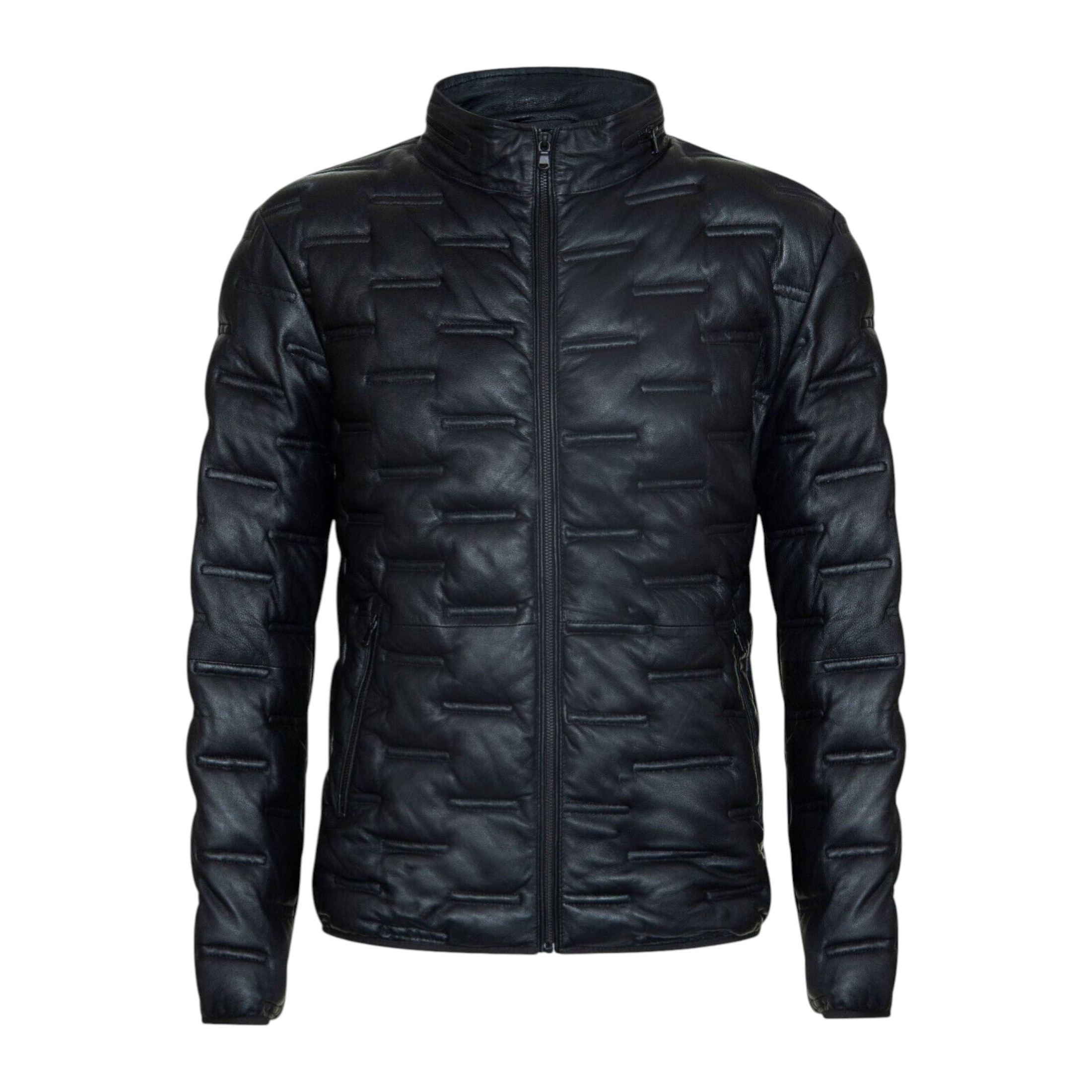 Infinity Leather Men's   Black  Quilted Puffer Leather Bomber Jacket - Torpoint in Size XS, BrandAlley