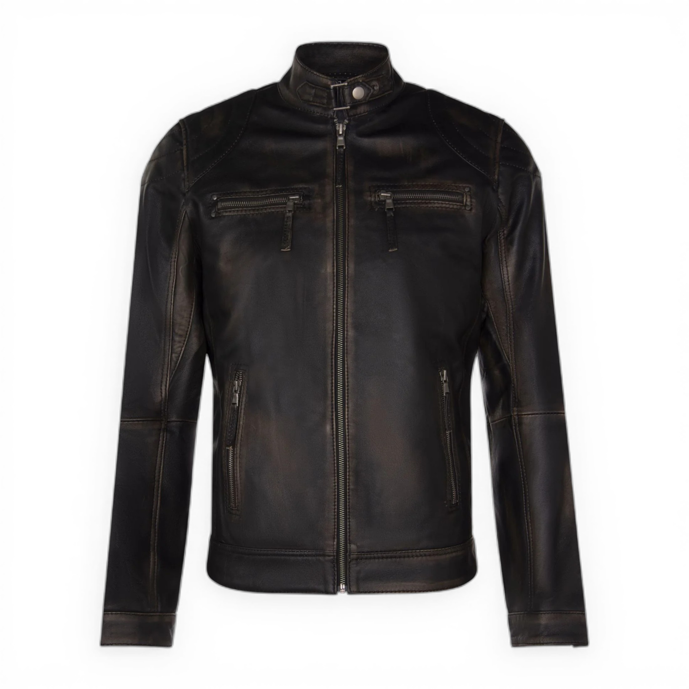Infinity Leather Men's   Moto Vintage Black Leather Biker Jacket-Taiwan in Size 3XL, BrandAlley