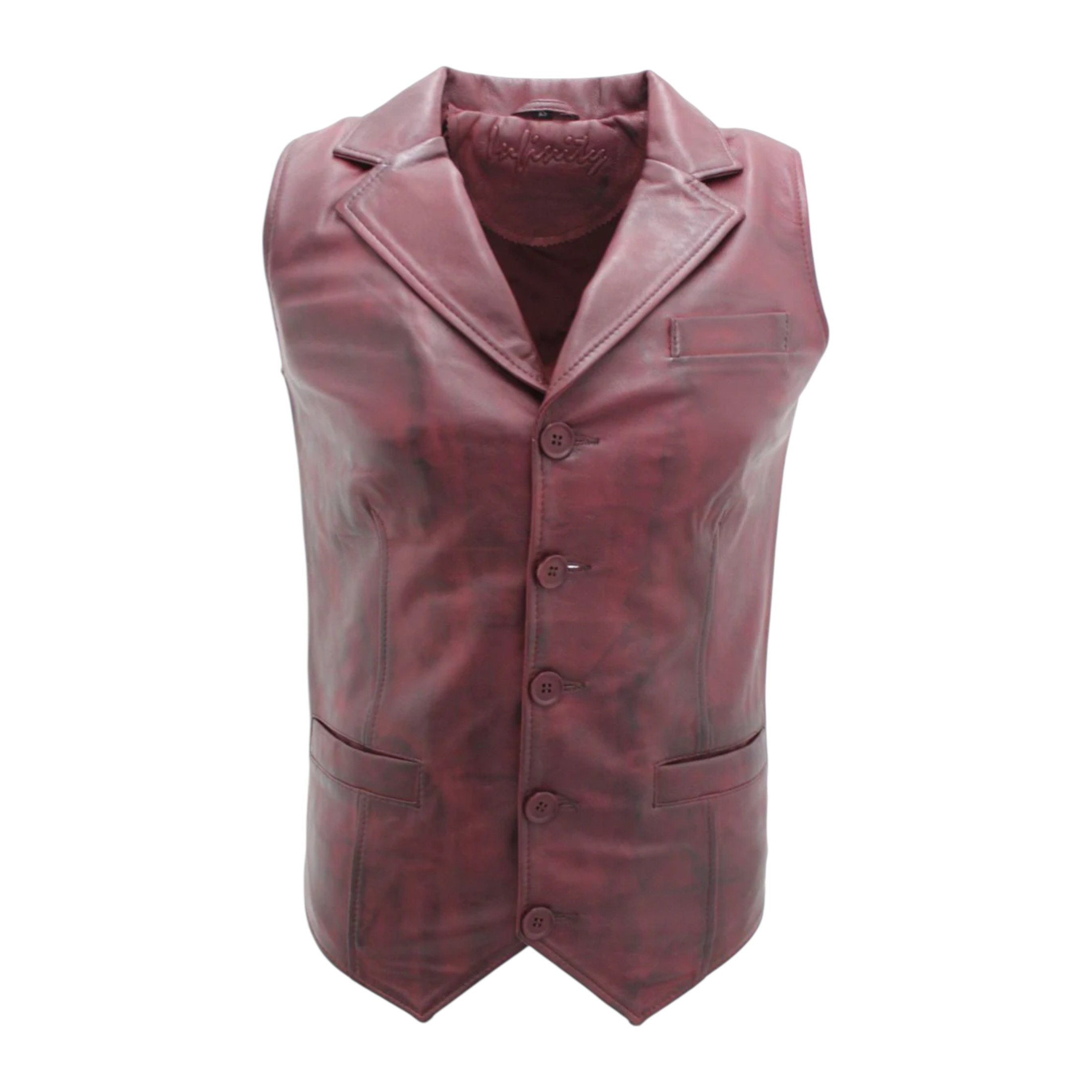 Infinity Leather Men's   Red  Classic Burgundy Leather Waistcoat-Gosport in Size 3XL, BrandAlley