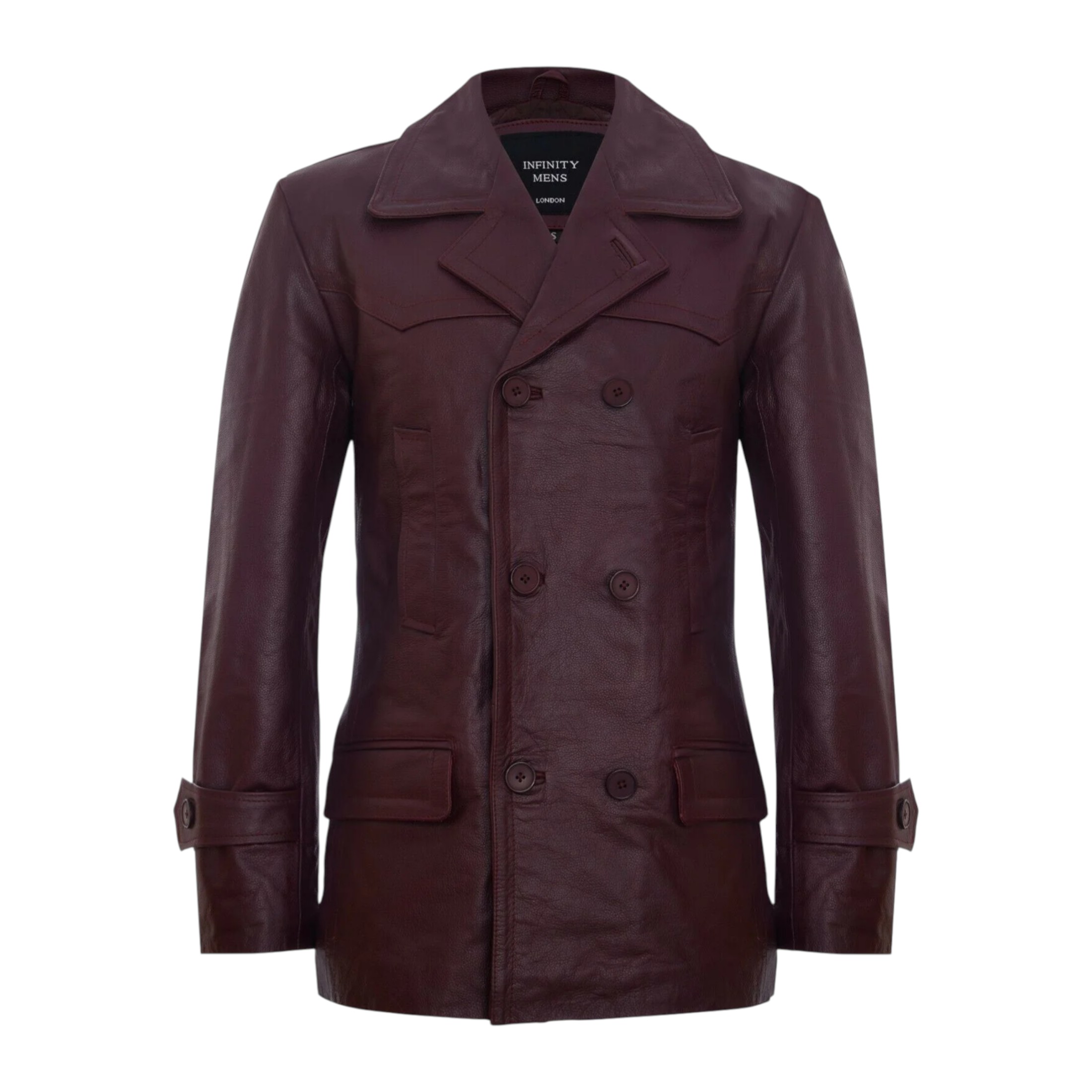 Infinity Leather Men's   Red  Burgundy Leather Cowhide German Peacoat-Epping in Size 3XL, BrandAlley
