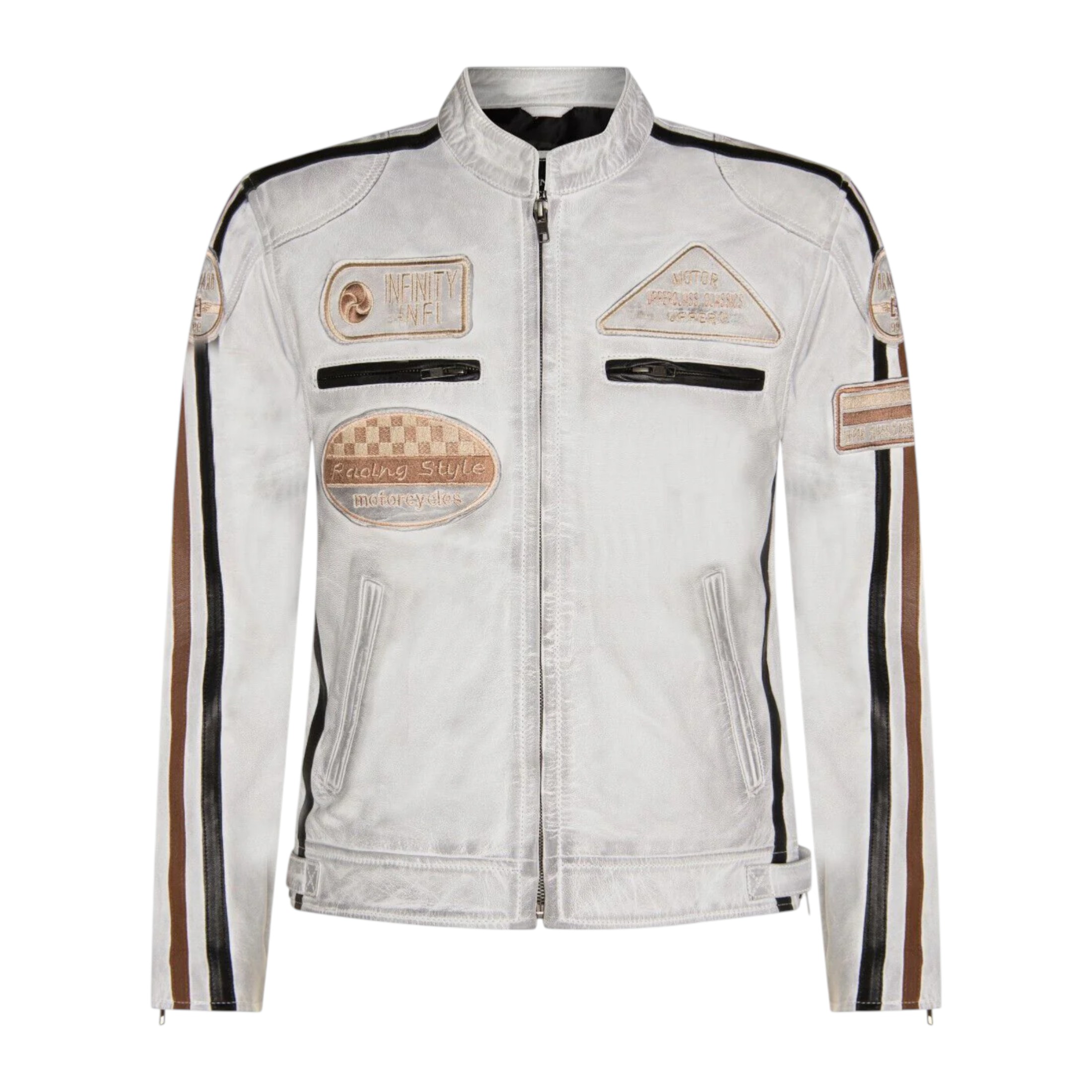 Infinity Leather Men's   Versatile White Leather Biker Jacket-Stone in Size 2XL, BrandAlley
