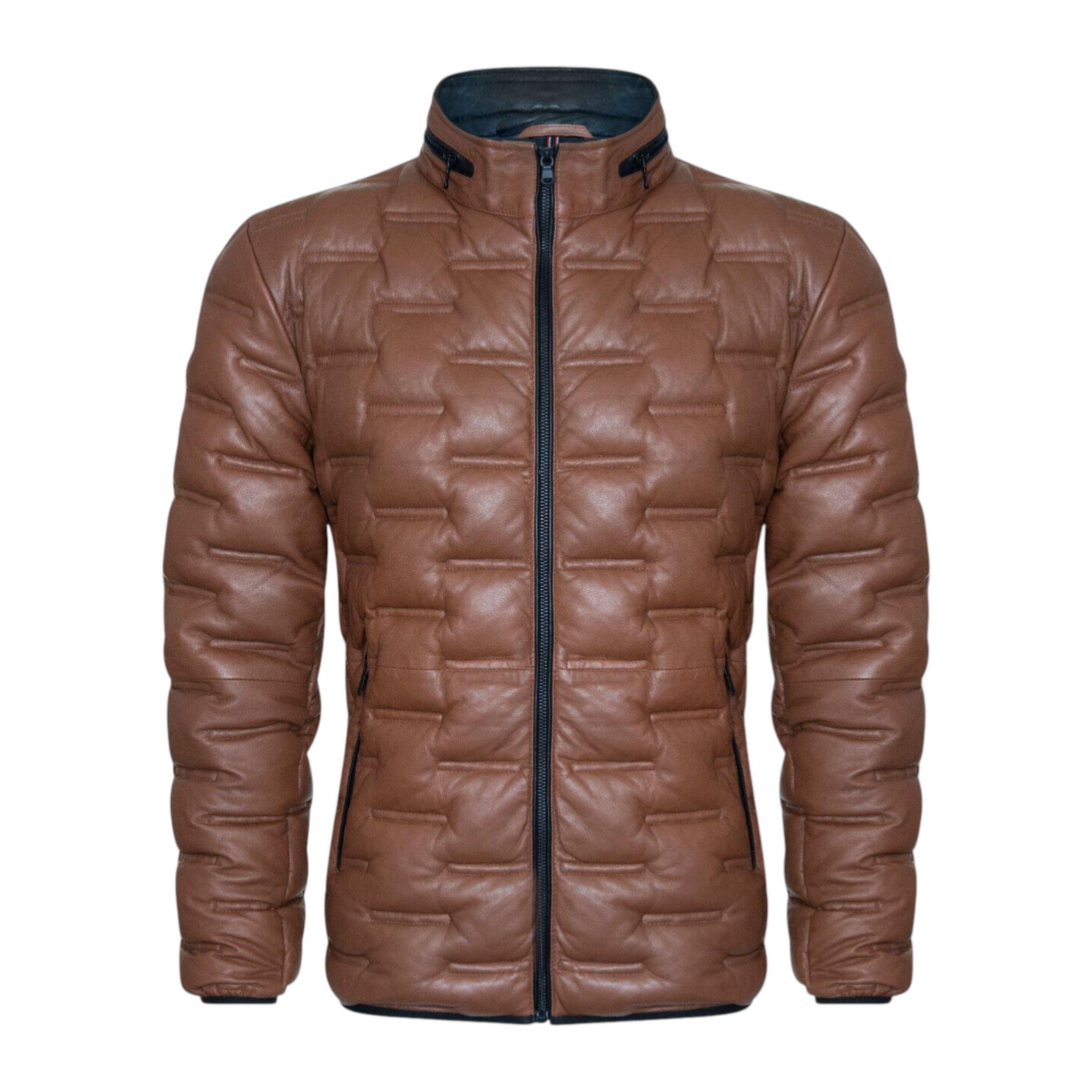 Infinity Leather Men's   Quilted Tan Puffer Leather Bomber Jacket - Torpoint in Size L, BrandAlley